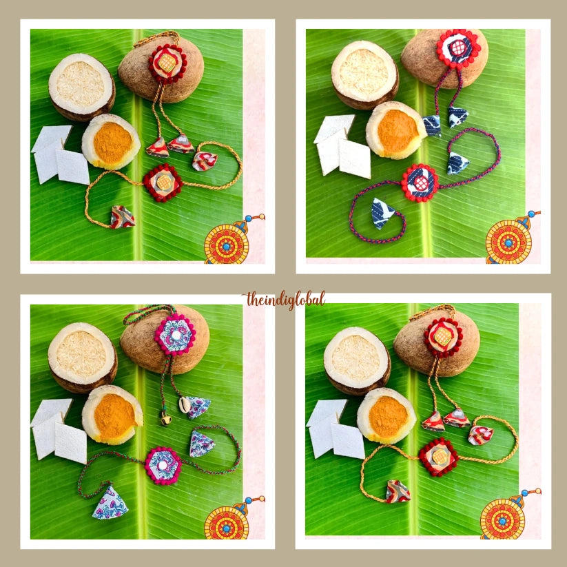 Handmade Flower & Mirror Bead Work Rakhi