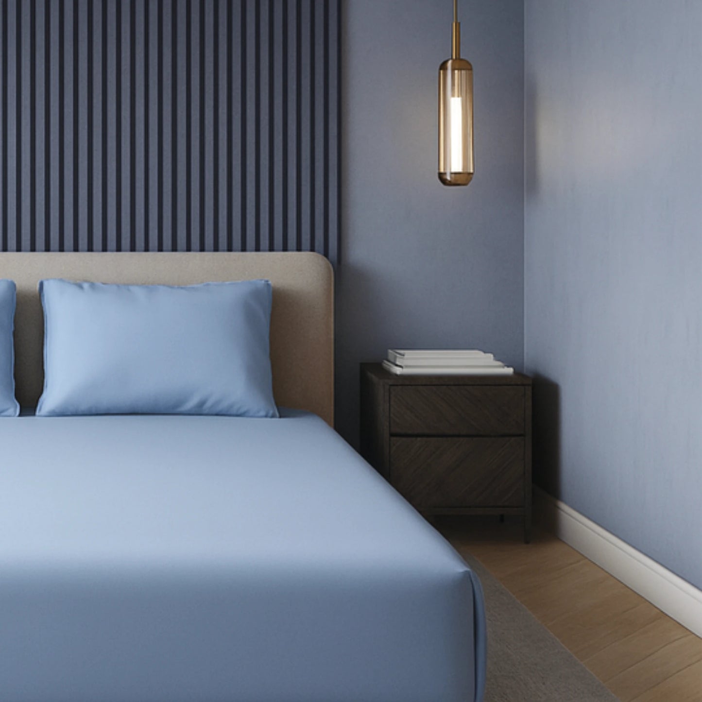 Blue 400TC Percale 100% Cotton Bedsheet Set with Pillow Covers