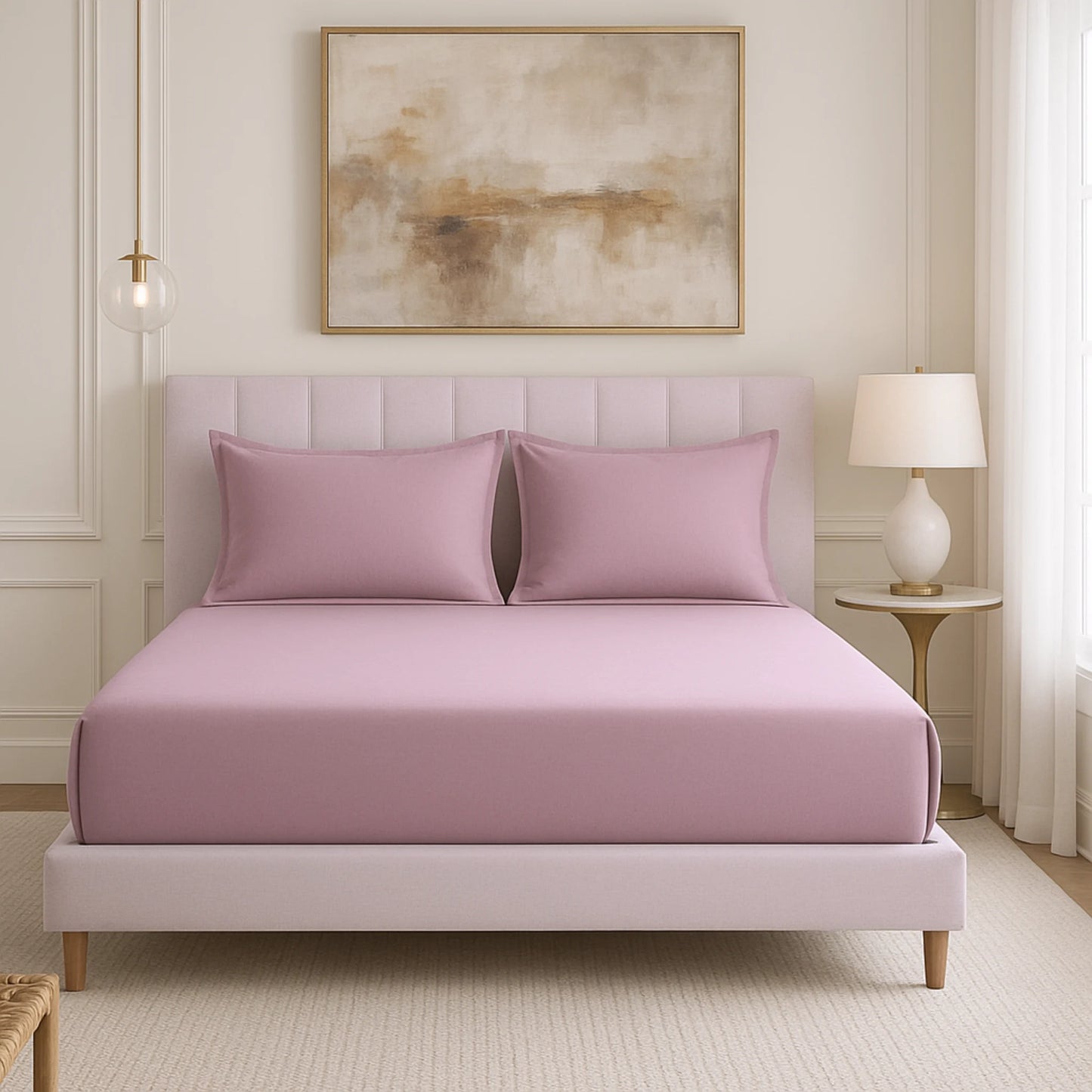 Pink 400TC Percale 100% Cotton Bedsheet Set with Pillow Covers