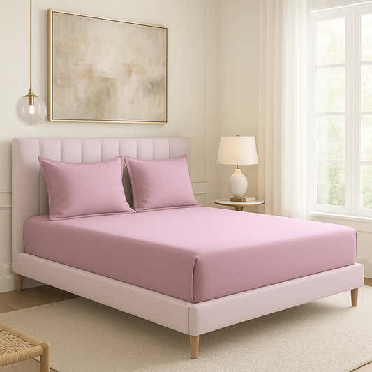 Pink 400TC Percale 100% Cotton Bedsheet Set with Pillow Covers