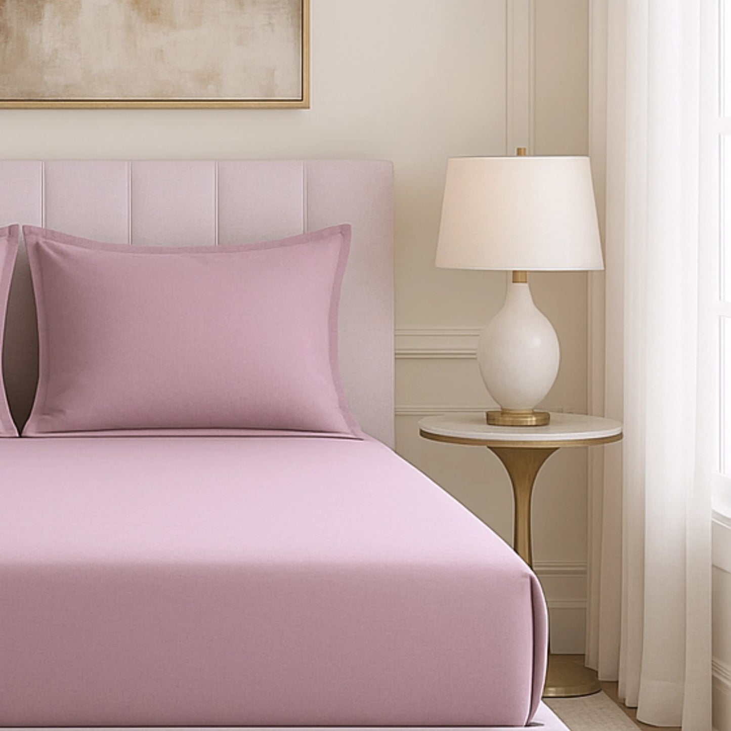 Pink 400TC Percale 100% Cotton Bedsheet Set with Pillow Covers