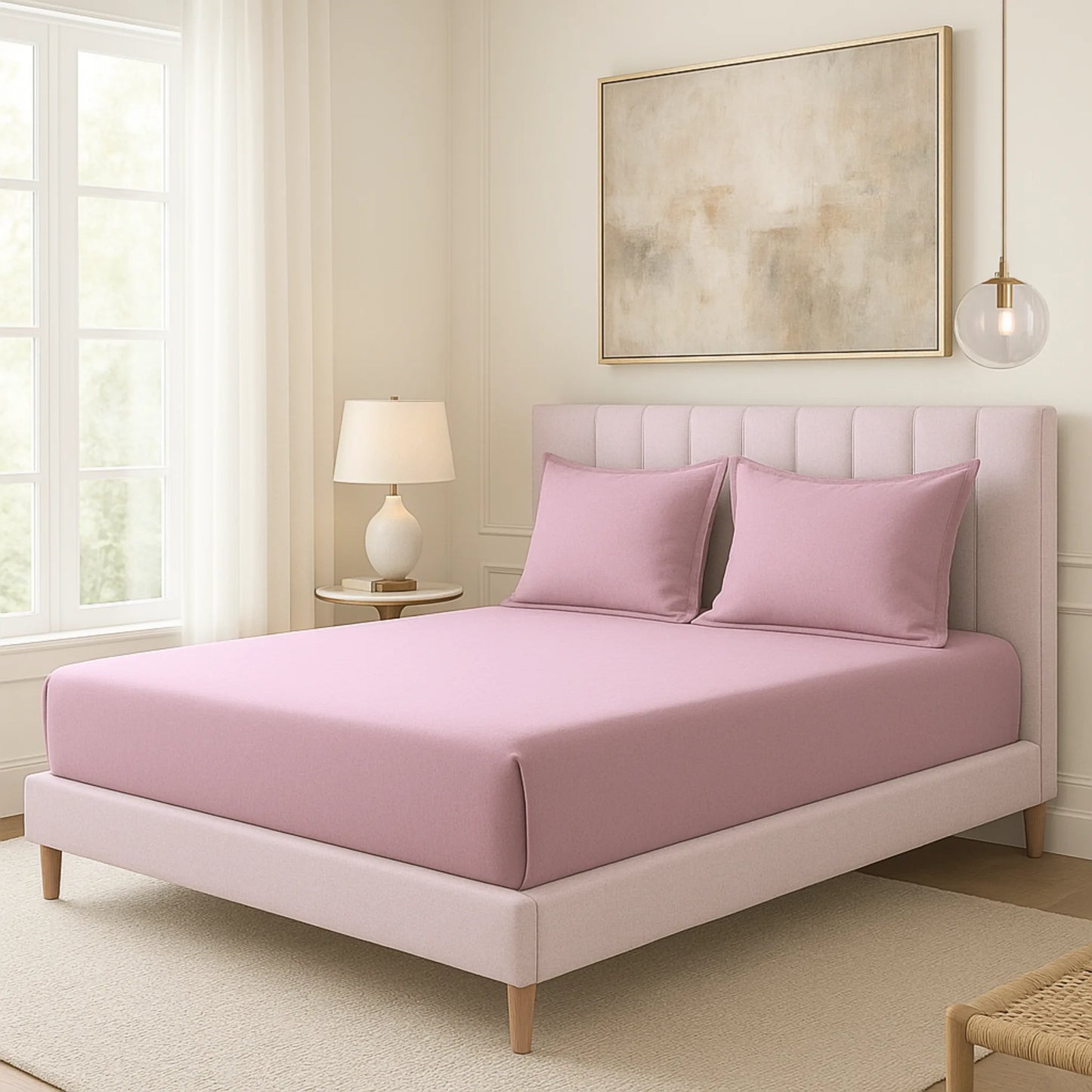 Pink 400TC Percale 100% Cotton Bedsheet Set with Pillow Covers