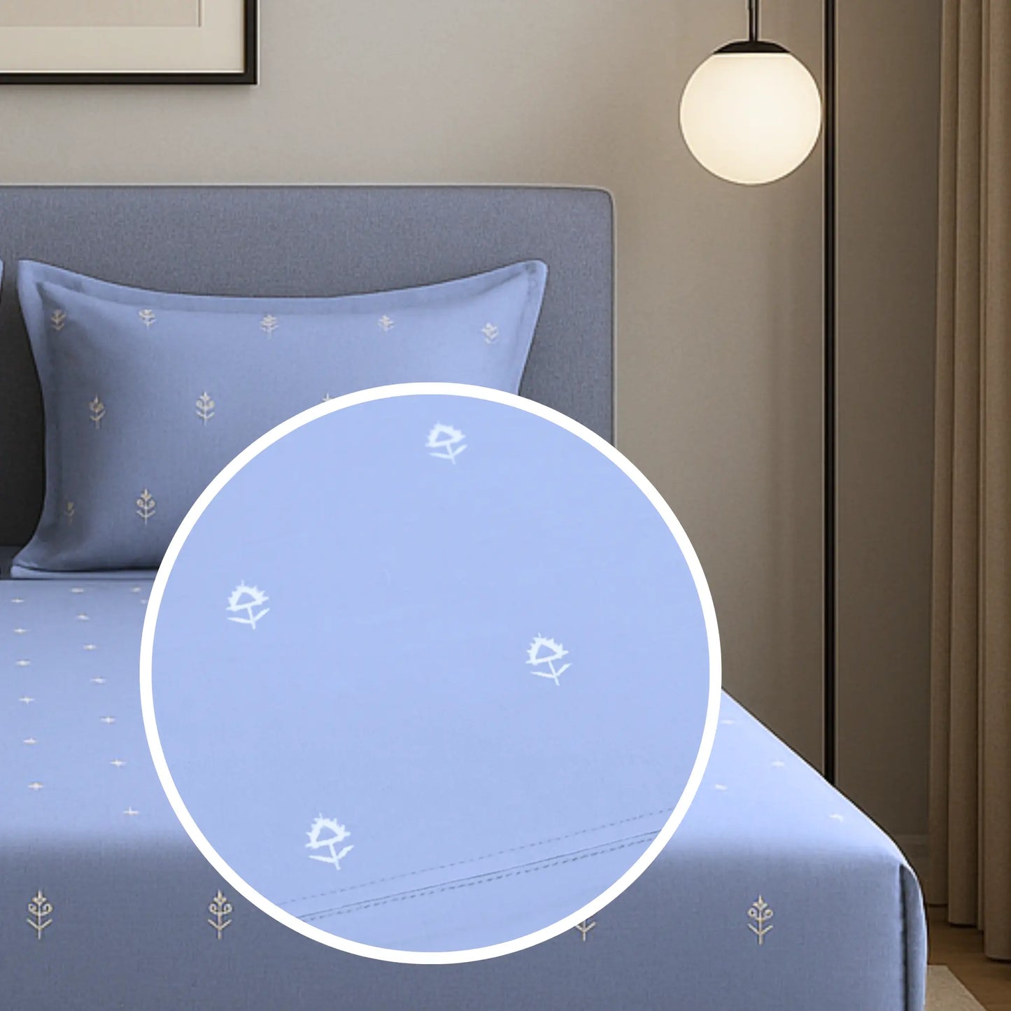 Blue 400TC Percale Hand Embroidered 100% Cotton Bedsheet