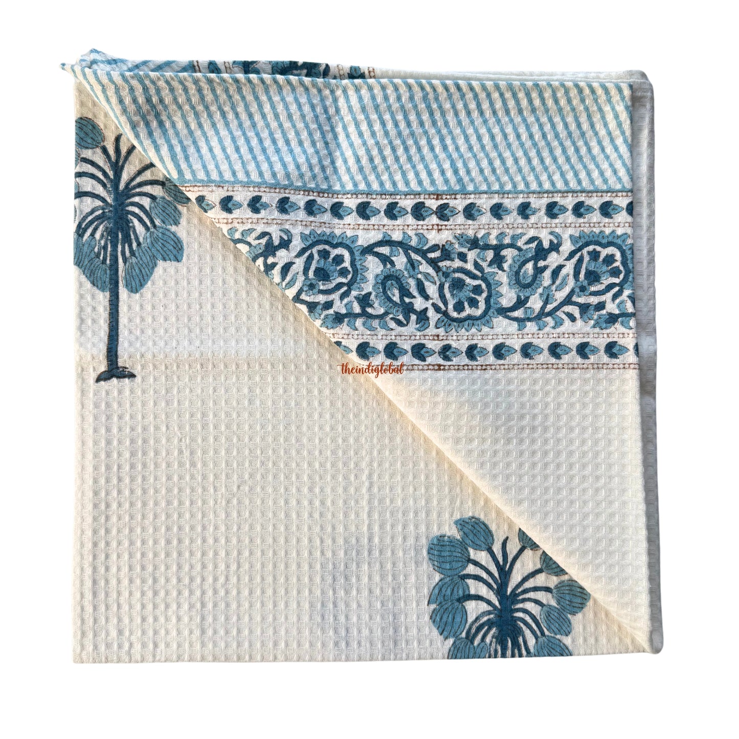 Blue Daisy Handblock Waffle Cotton Body Towel