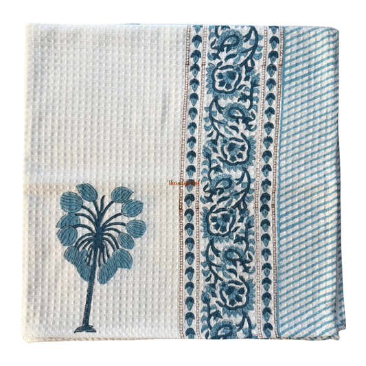 Blue Daisy Handblock Waffle Cotton Body Towel