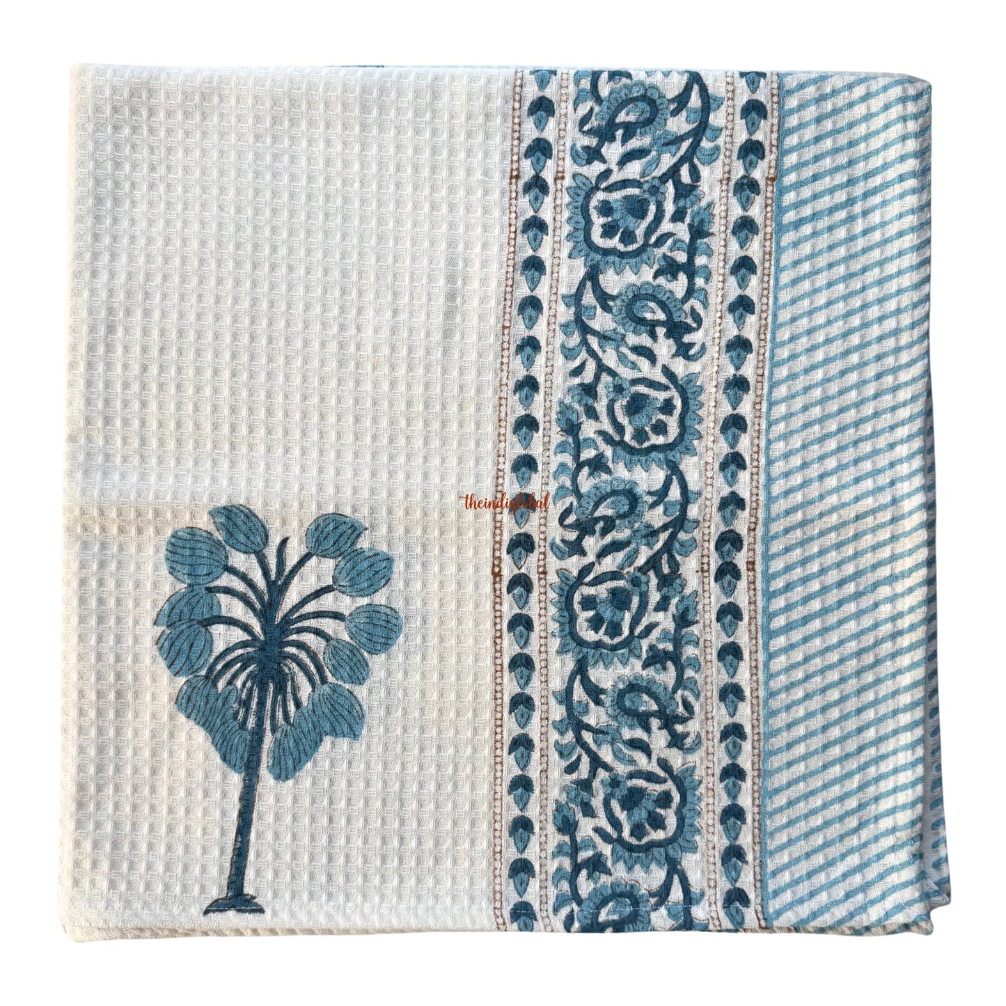 Blue Daisy Handblock Waffle Cotton Body Towel