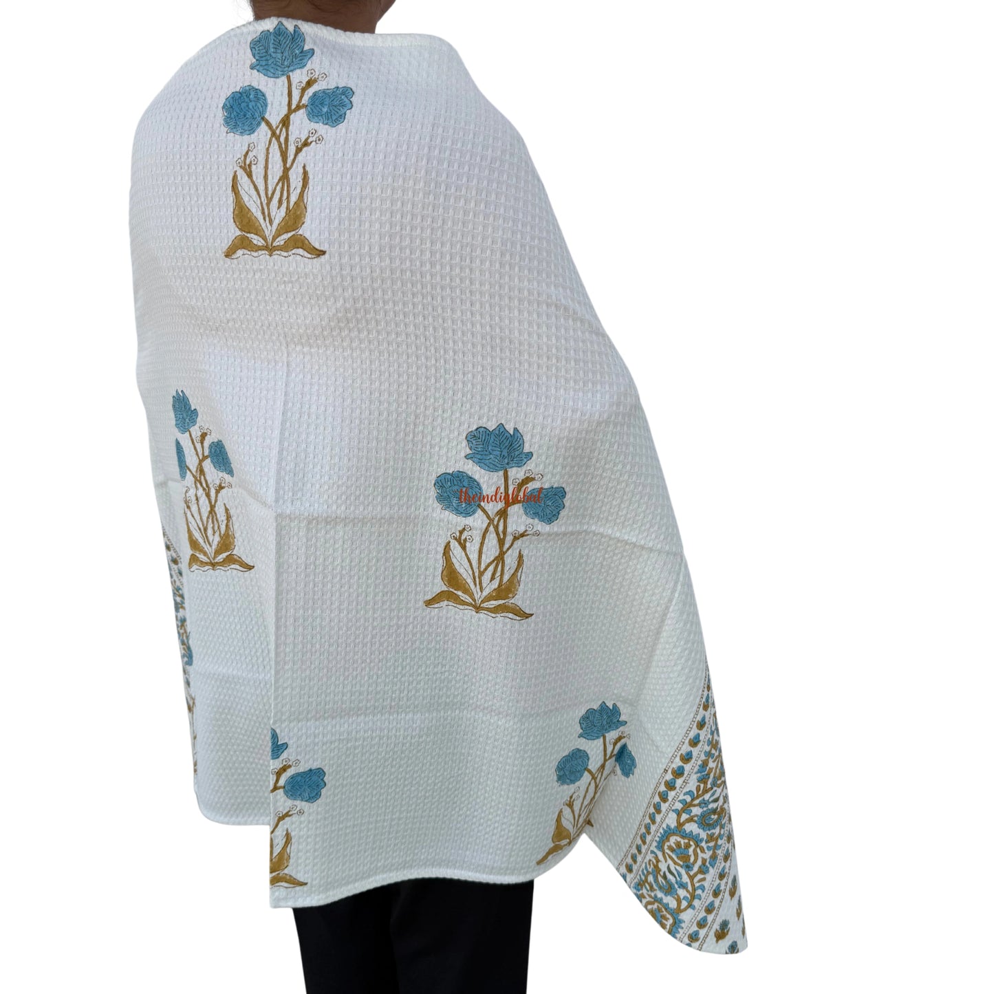 Blue Scarlet Handblock Waffle Cotton Body Towel