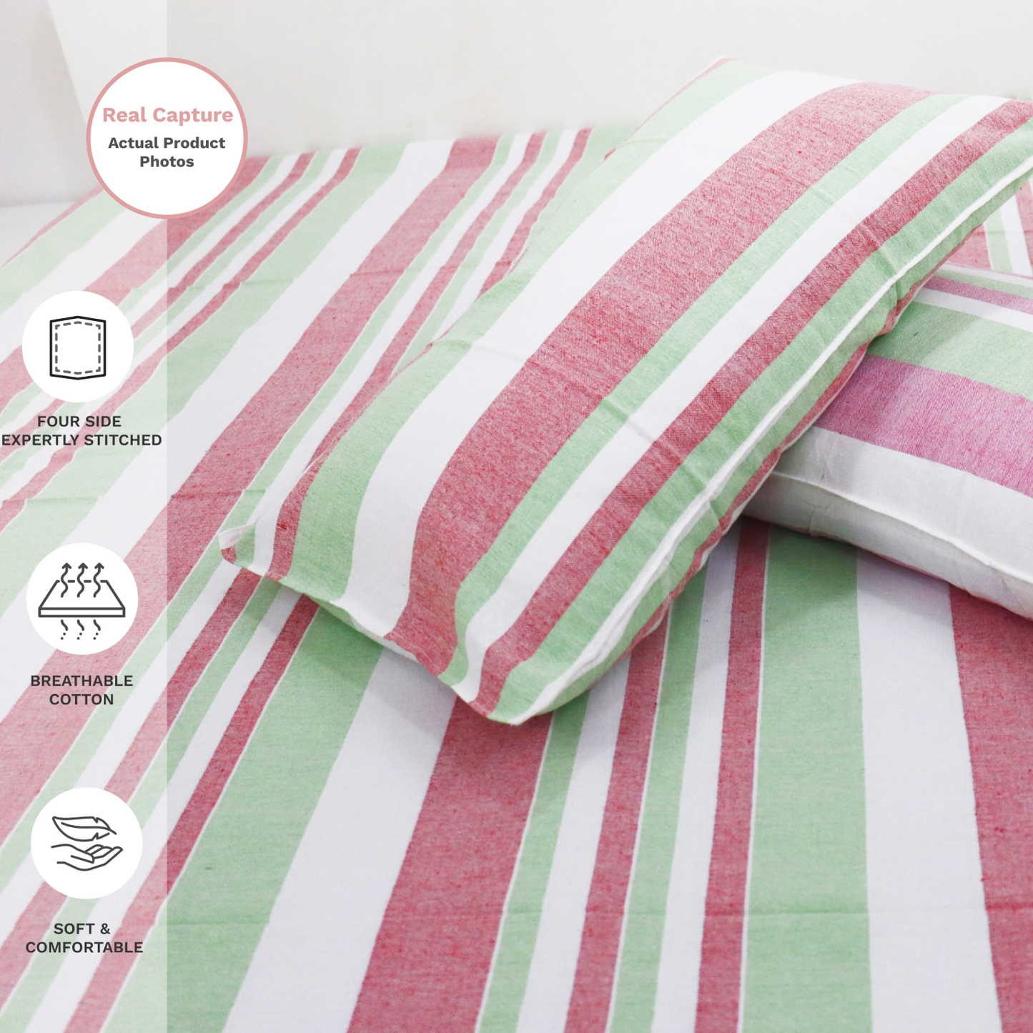Handloom Cotton Bedcover with Pillow Covers Pink
