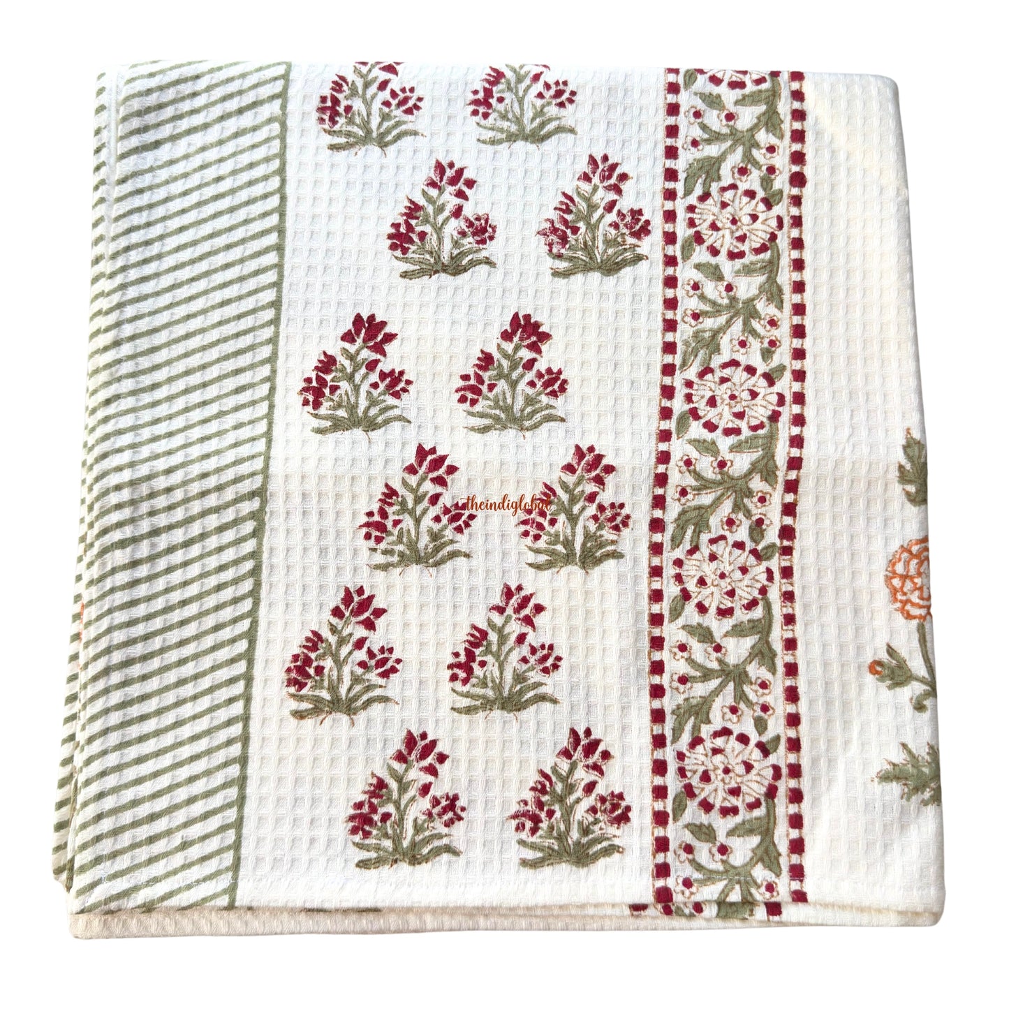 English Ivy Handblock Waffle Cotton Body Towel