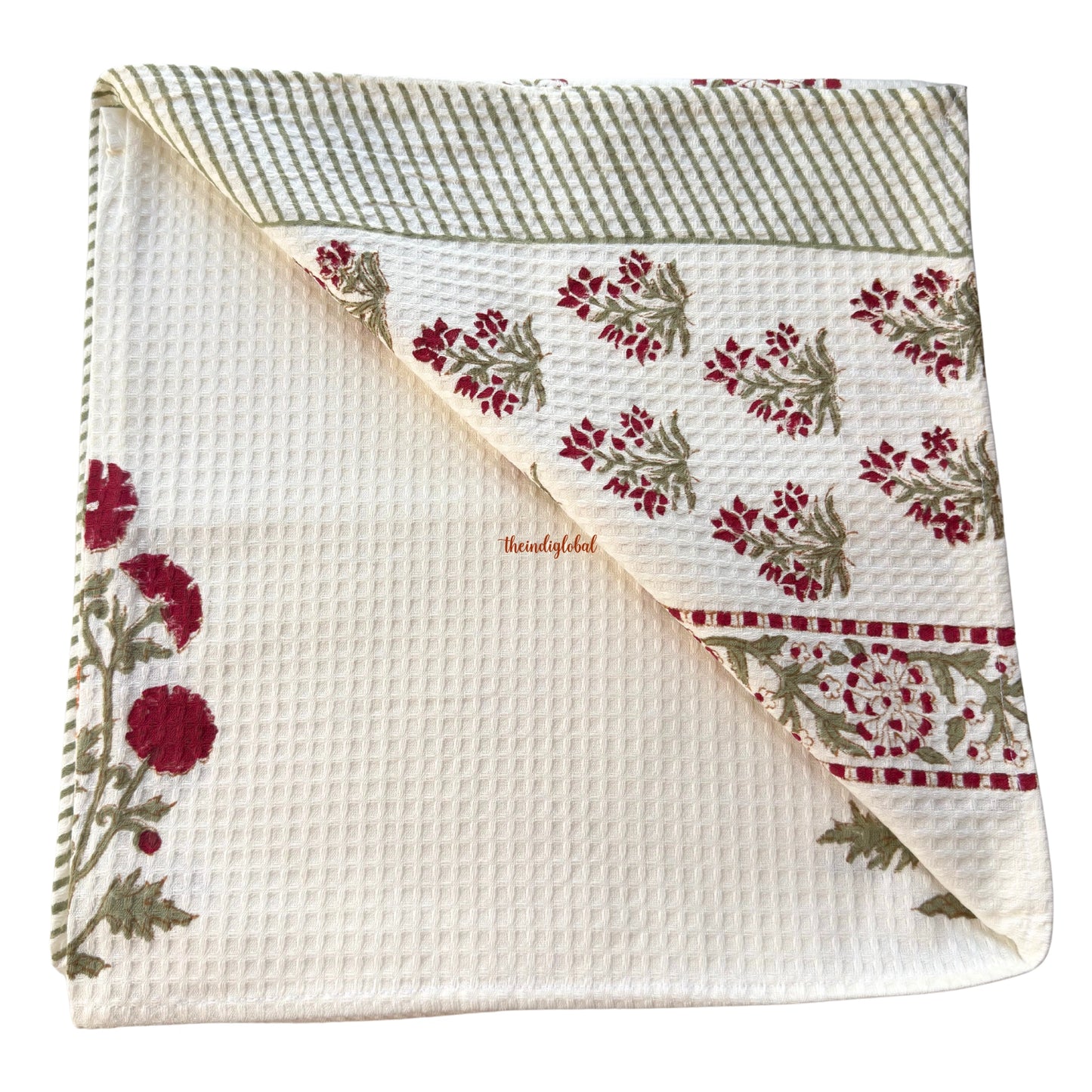 English Ivy Handblock Waffle Cotton Body Towel