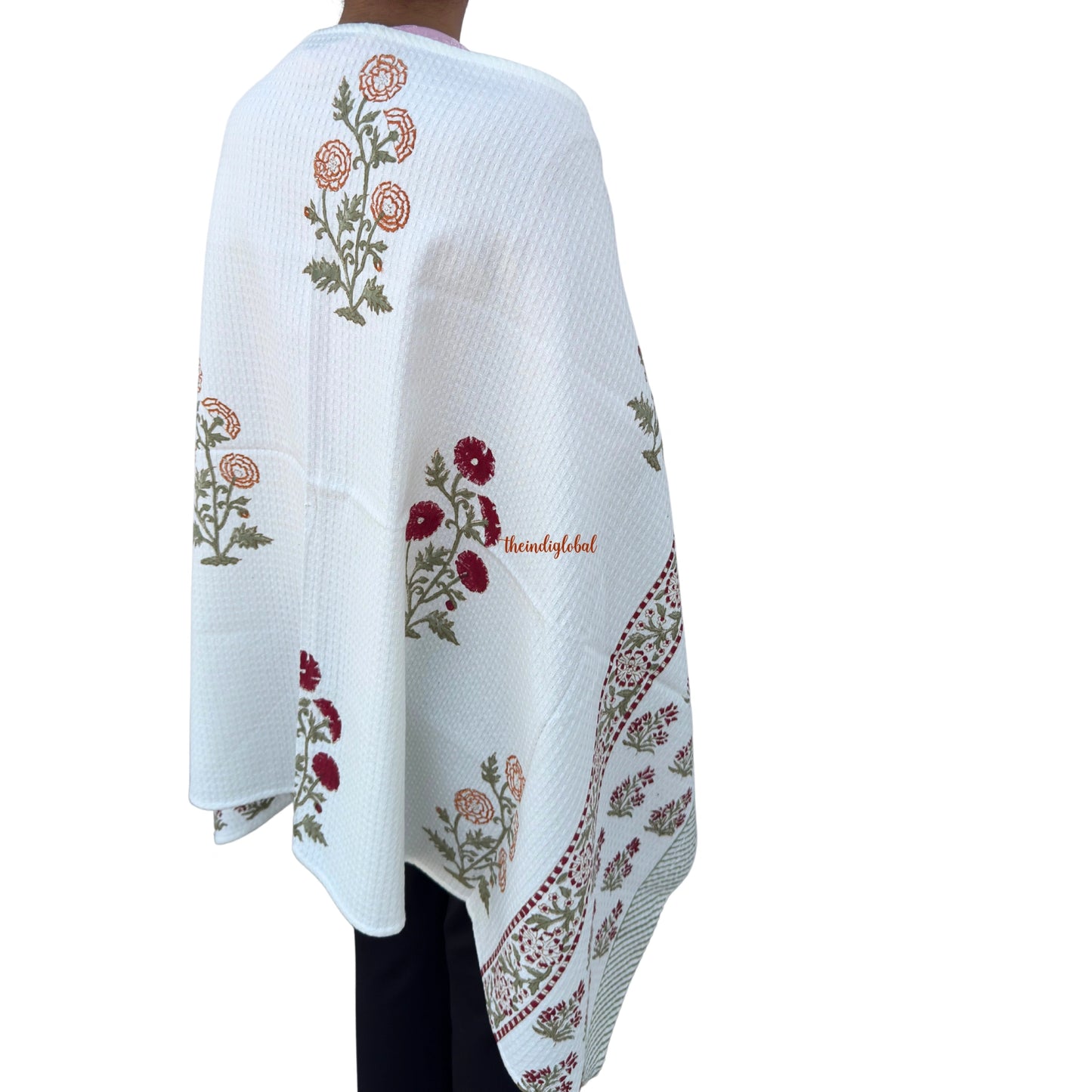 English Ivy Handblock Waffle Cotton Body Towel