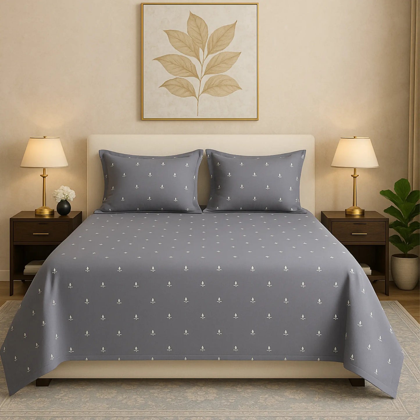 Grey 400TC Percale Hand Embroidered 100% Cotton Bedsheet