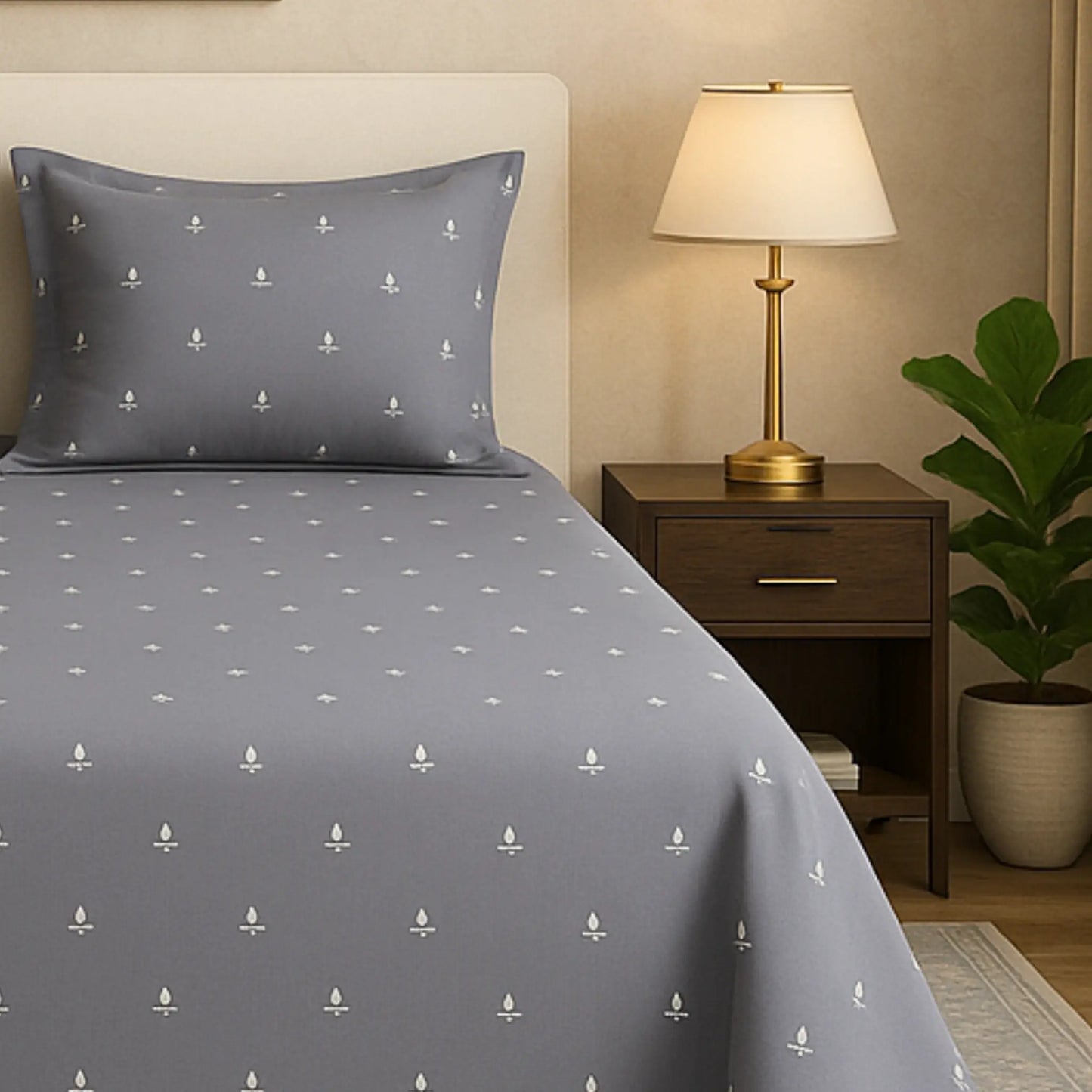 Grey 400TC Percale Hand Embroidered 100% Cotton Bedsheet