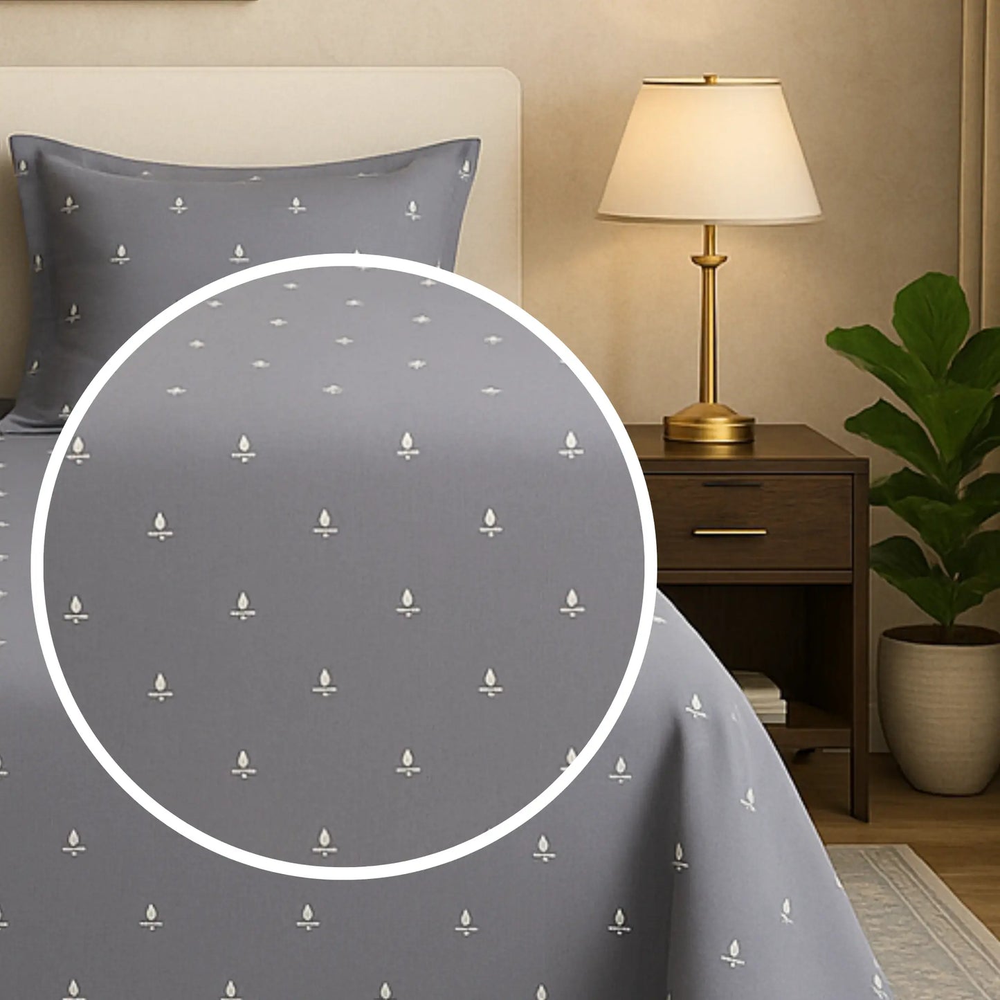 Grey 400TC Percale Hand Embroidered 100% Cotton Bedsheet
