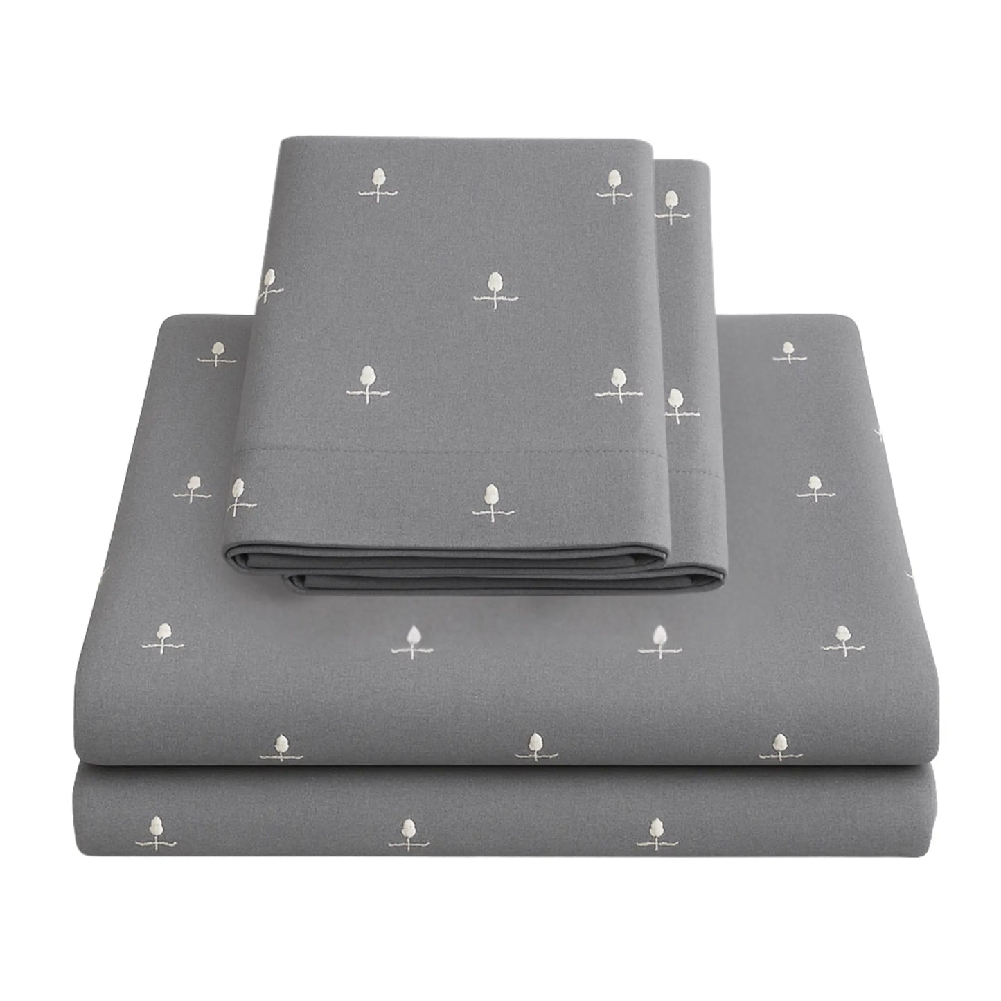 Grey 400TC Percale Hand Embroidered 100% Cotton Bedsheet