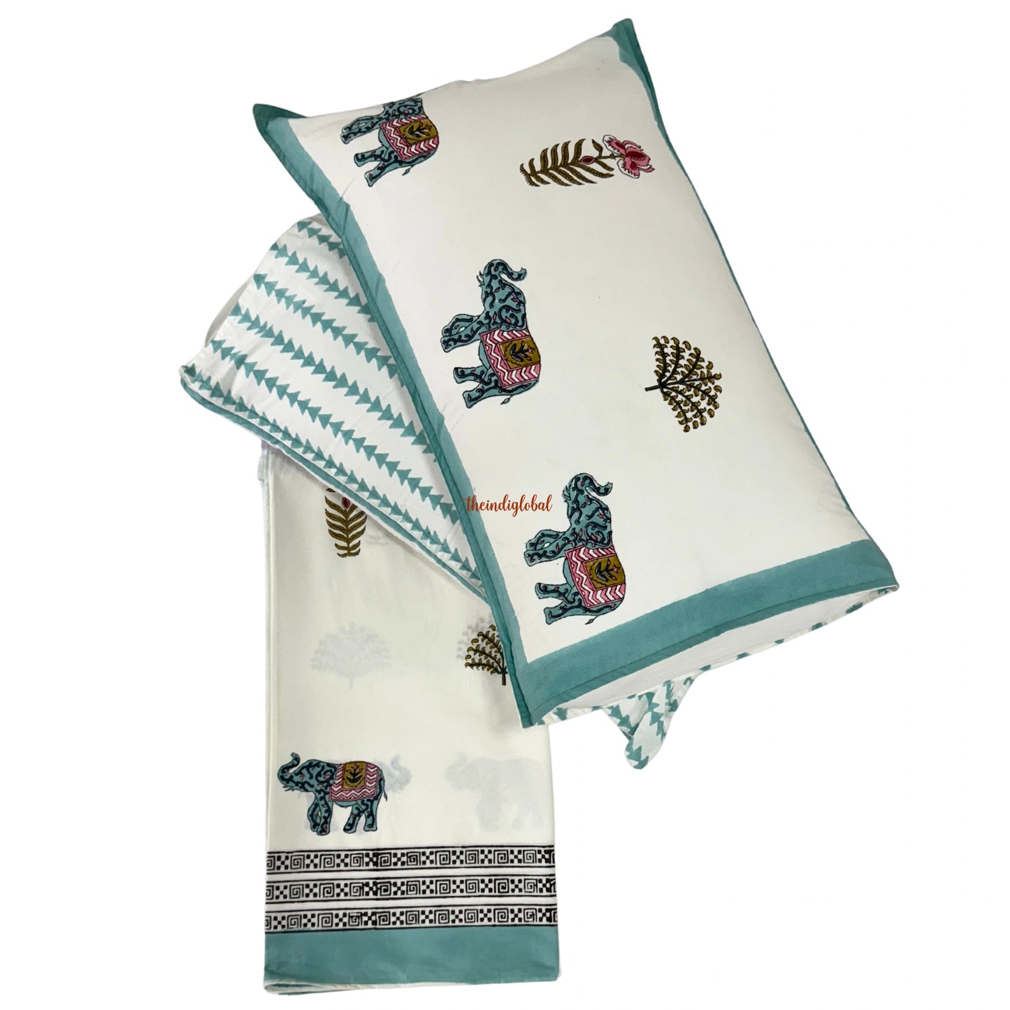 Ramya Hand Block Soft Cotton Bedsheet with 2 Pillow Covers 108*108 inches Gajanan