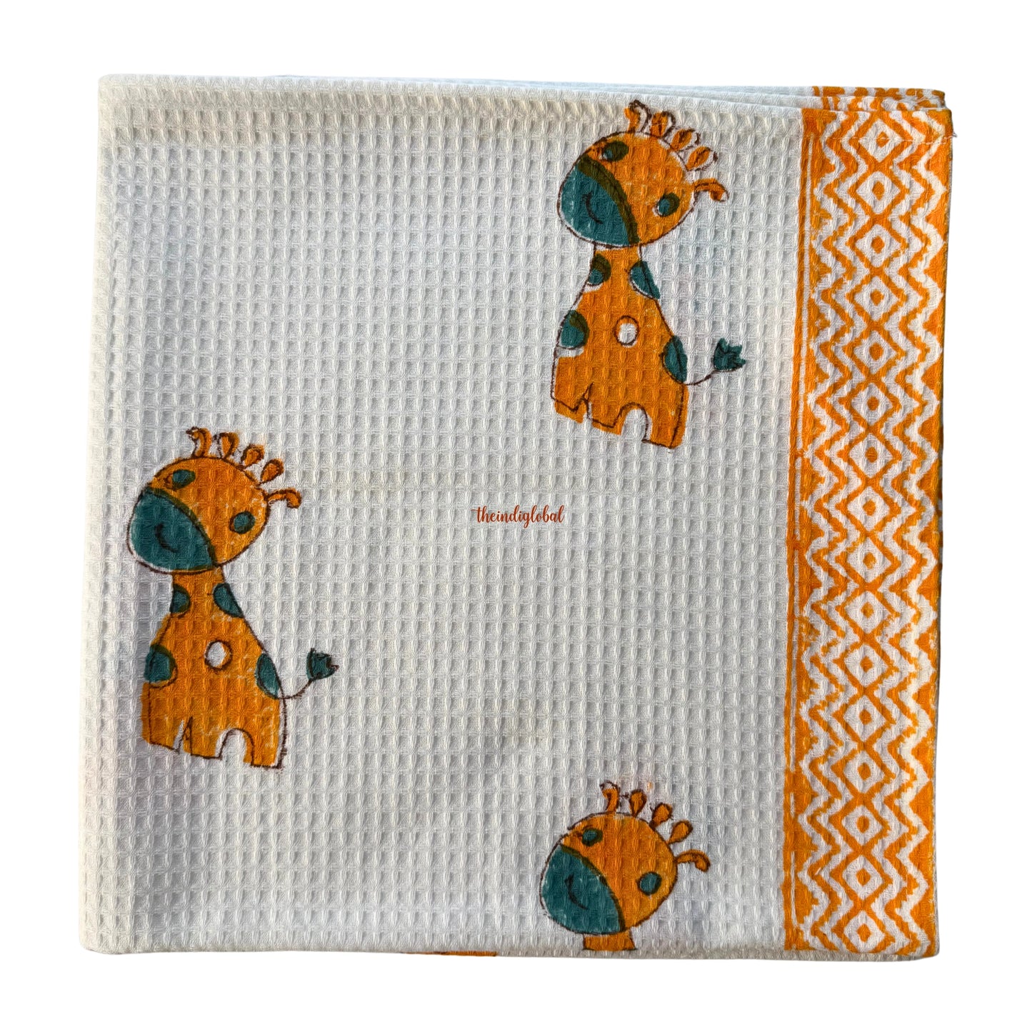 Hand Block Printed Kids Cotton Bath Towel Yellow