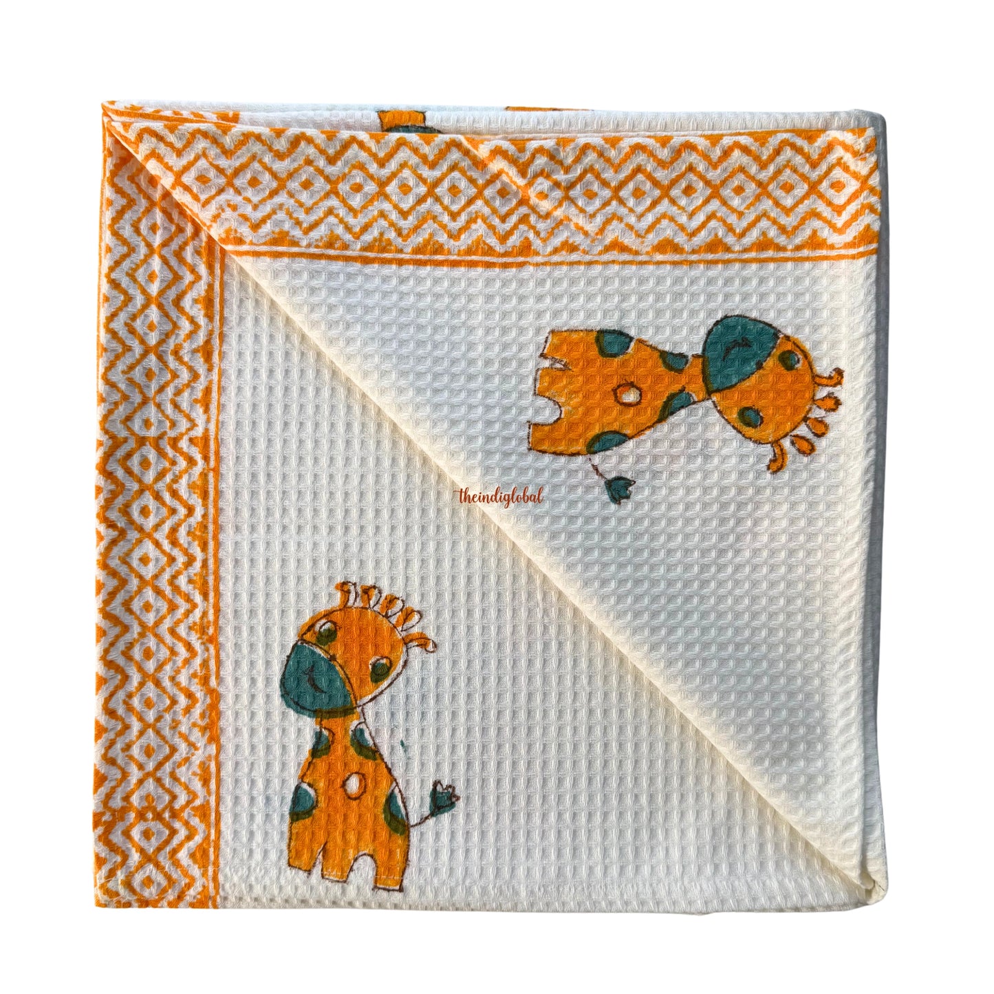 Hand Block Printed Kids Cotton Bath Towel Yellow