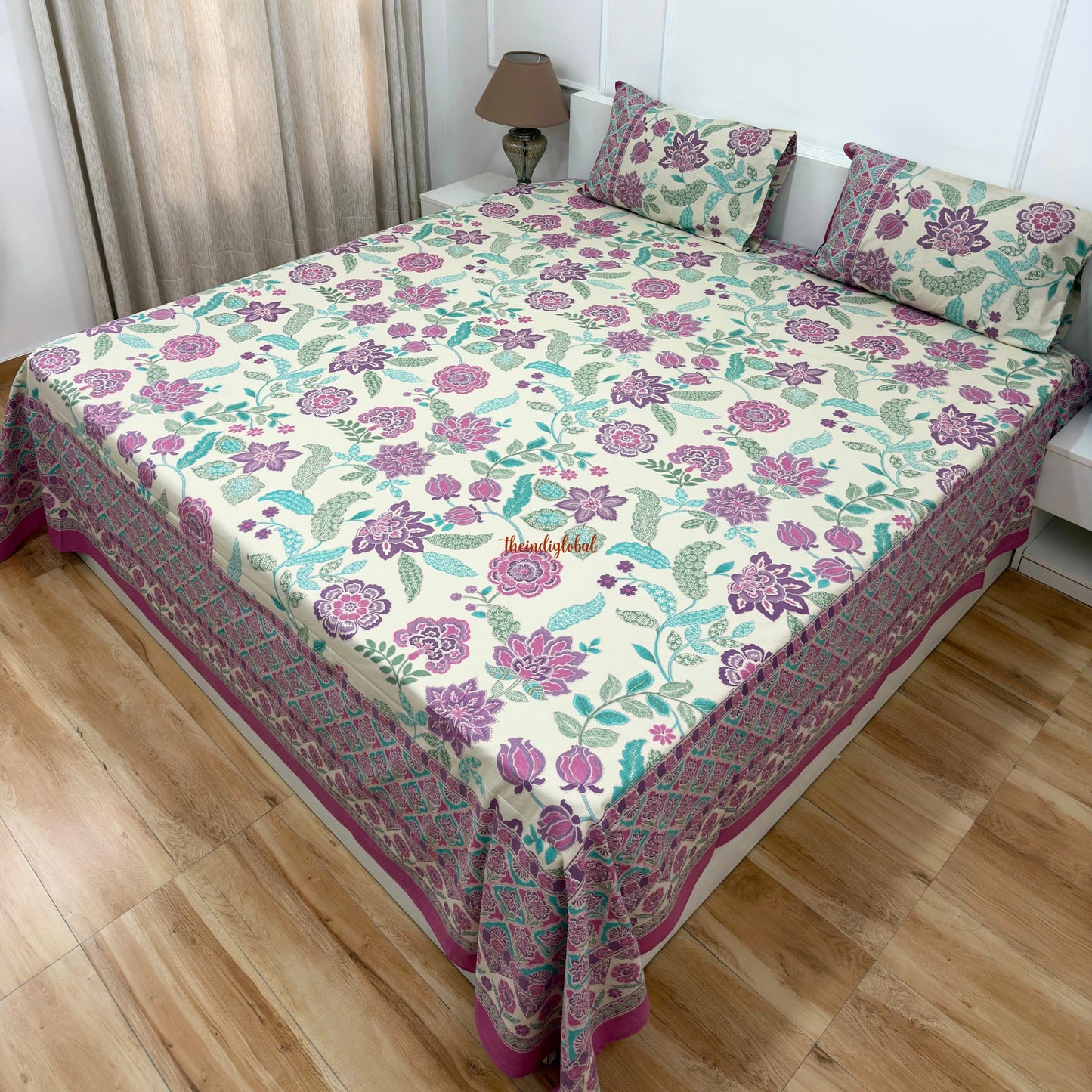Homi Cotton Bedsheet for Super King Size Bed With Two Reversible Pillow Covers Purple
