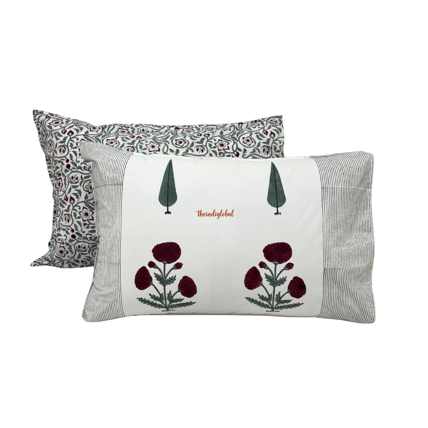 Ramya Hand Block Soft Cotton Bedsheet with 2 Pillow Covers 108*108 inches Gulab
