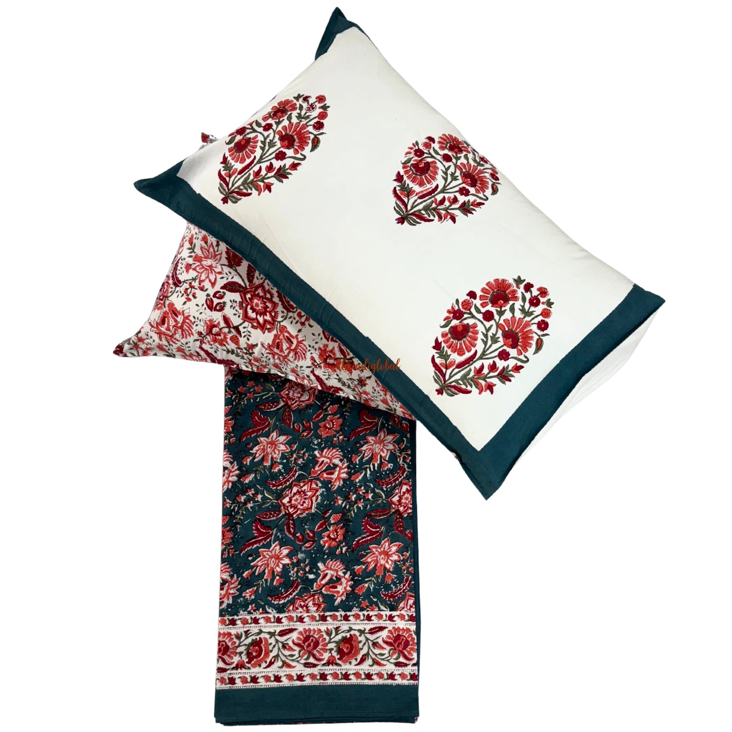 Ramya Hand Block Soft Cotton Bedsheet with 2 Pillow Covers Blue