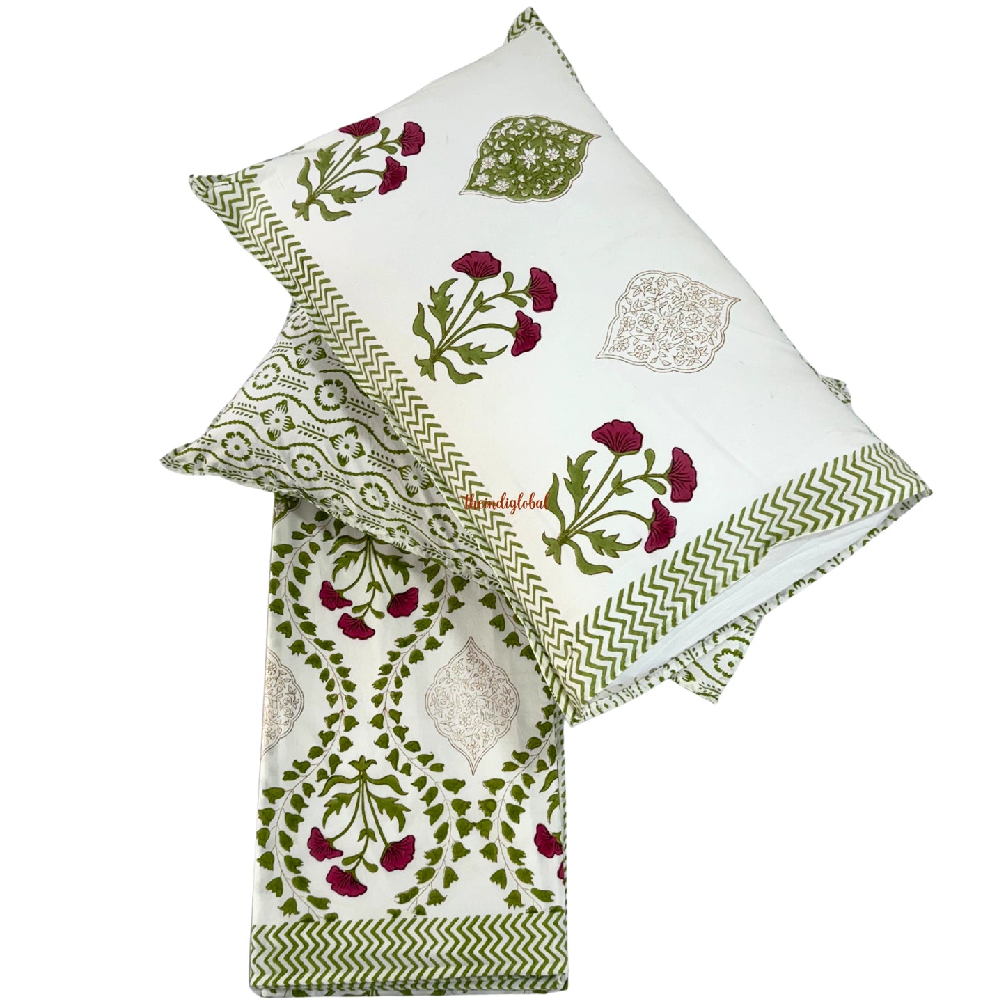Ramya Hand Block Soft Cotton Bedsheet with 2 Pillow Covers Mughal