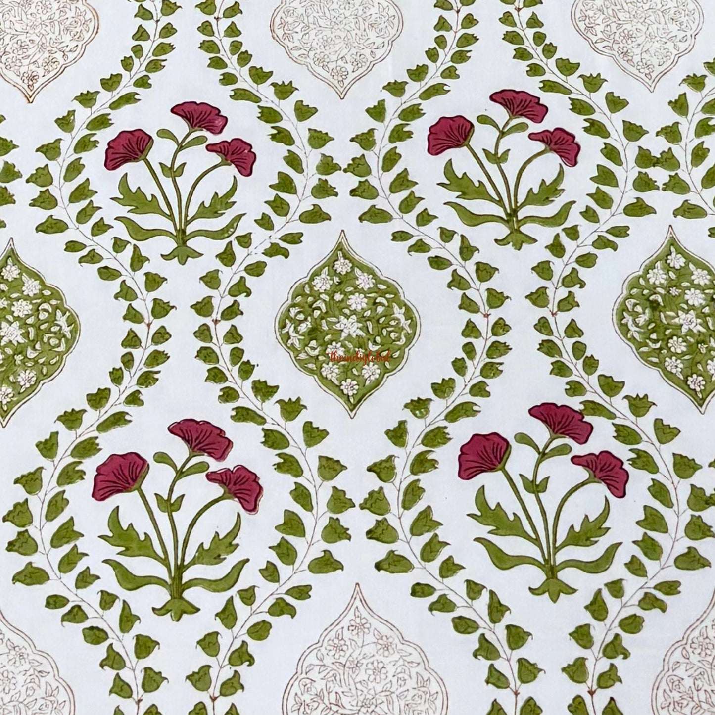 Ramya Hand Block Soft Cotton Bedsheet with 2 Pillow Covers Mughal