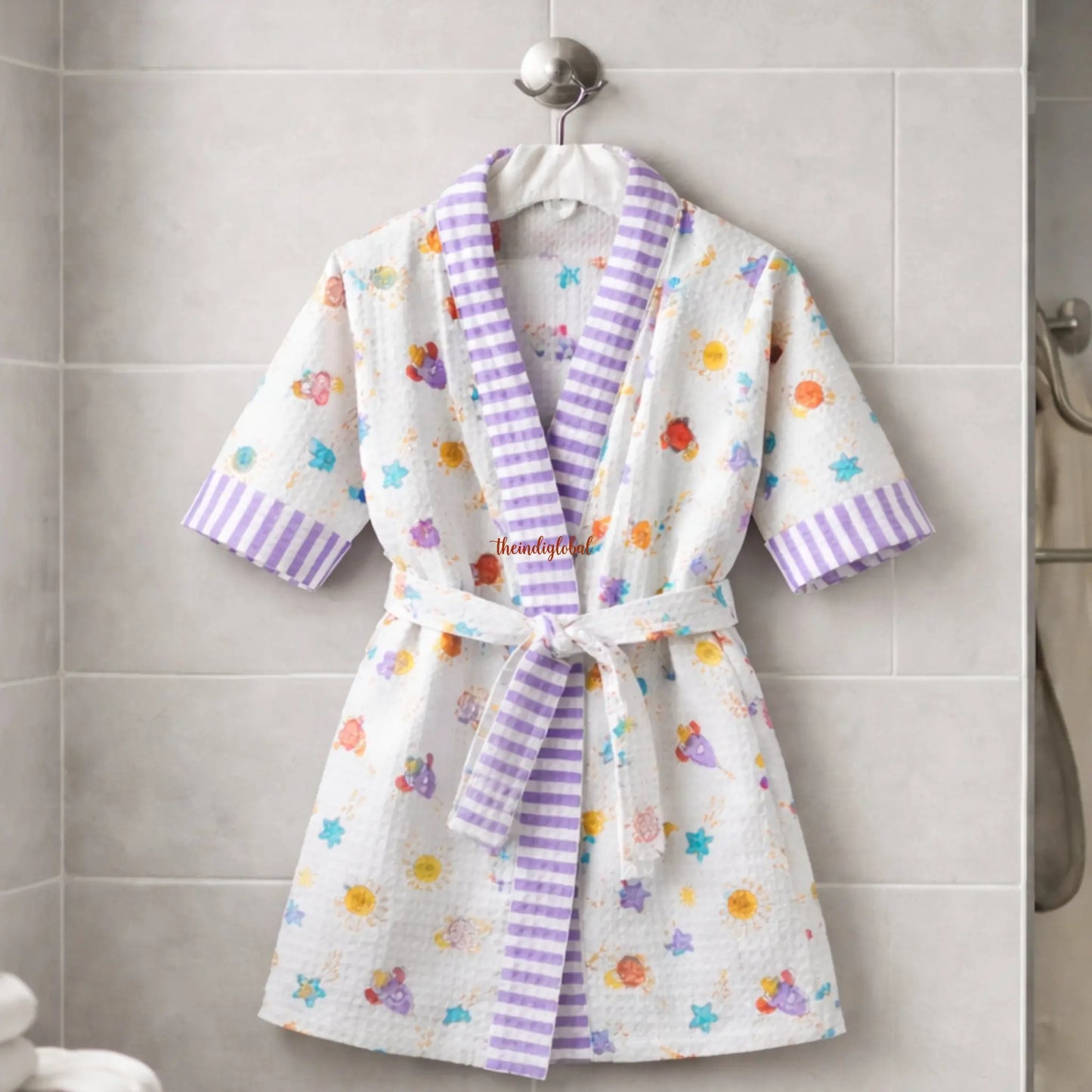 Handblock Printed Kids Waffle Cotton Bathrobe Galaxy 2