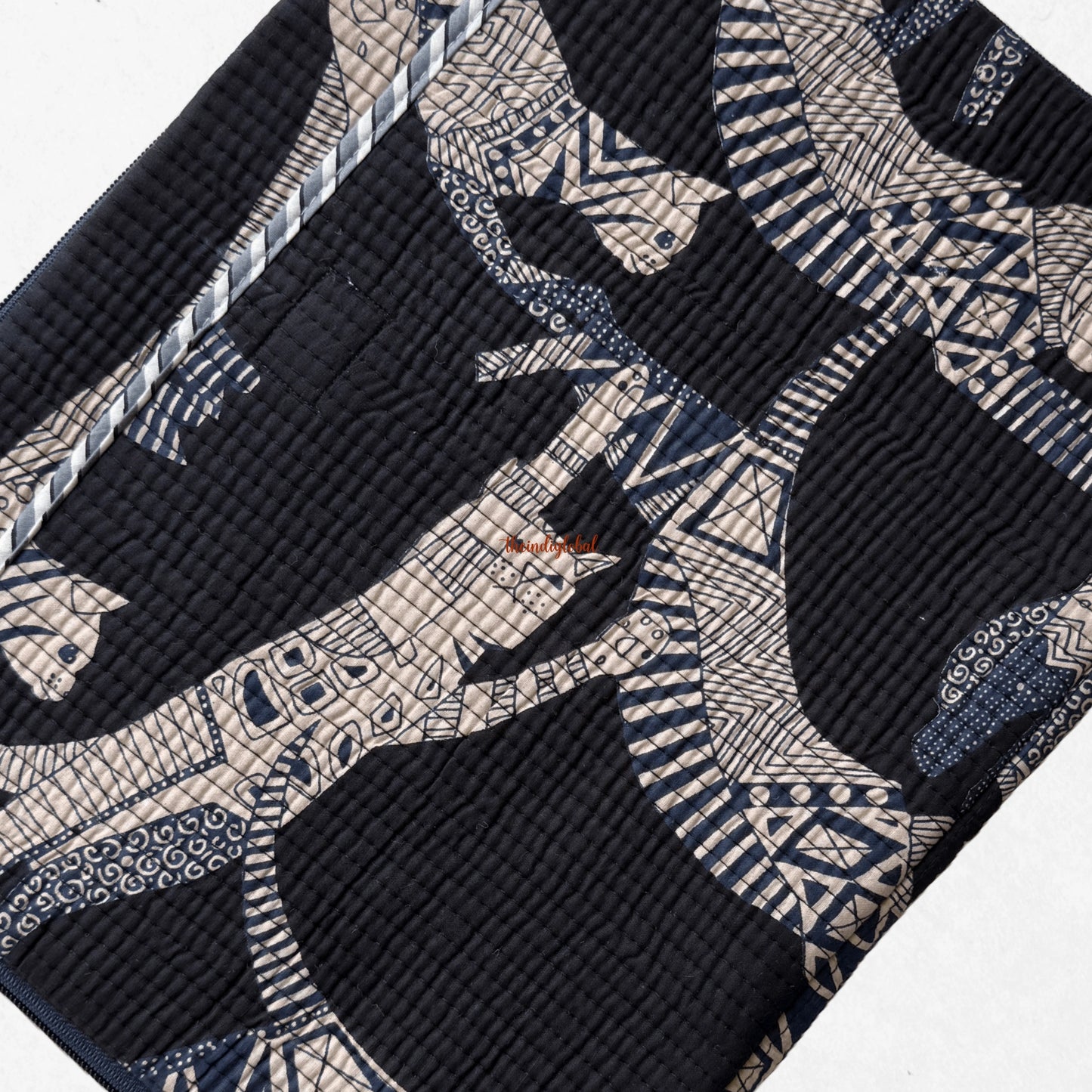 Hand block Quilted Cotton Laptop Sleeve 14 Inch Black