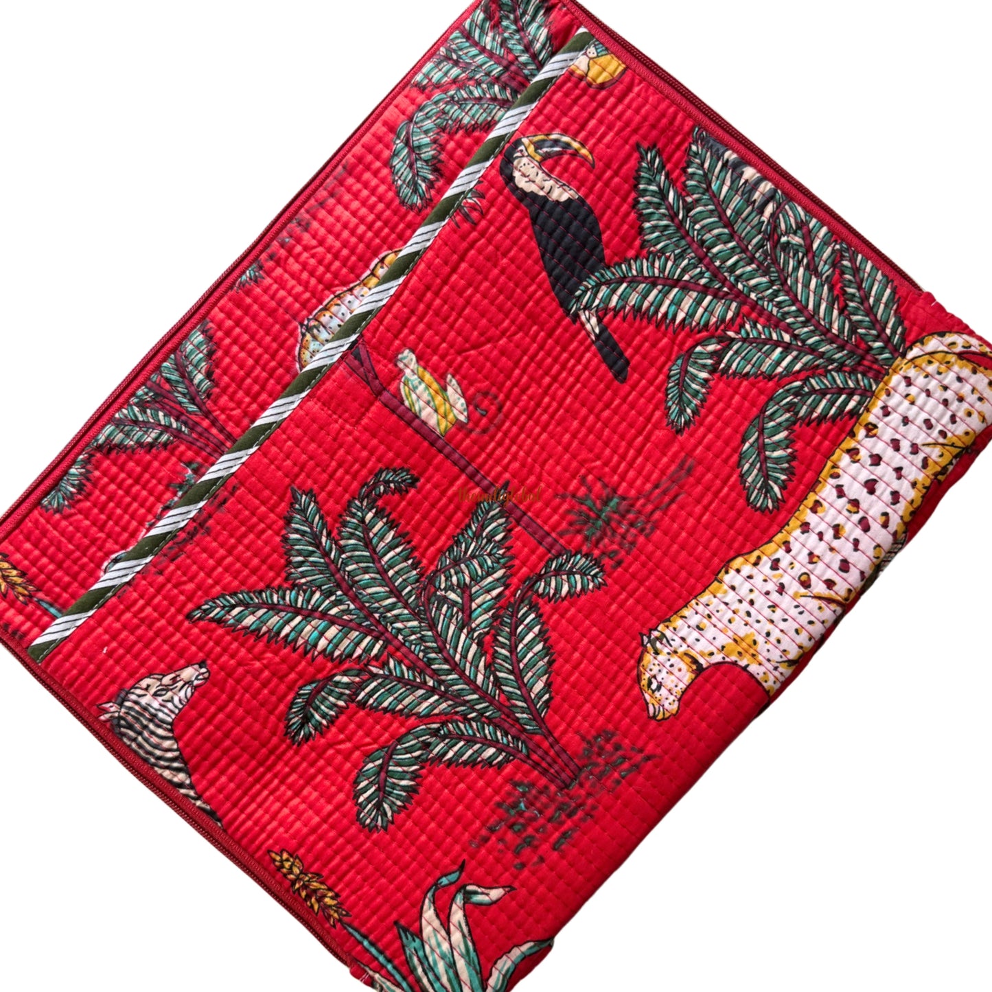 Hand block Quilted Cotton Laptop Sleeve 14 Inch Red