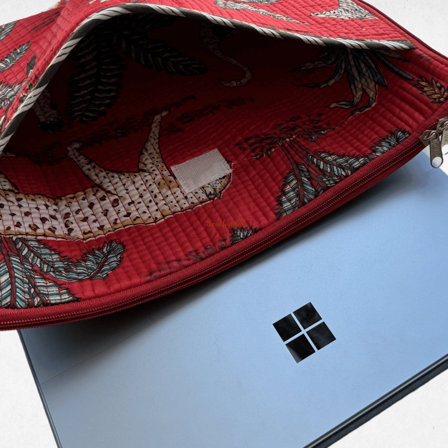 Hand block Quilted Cotton Laptop Sleeve 14 Inch Red
