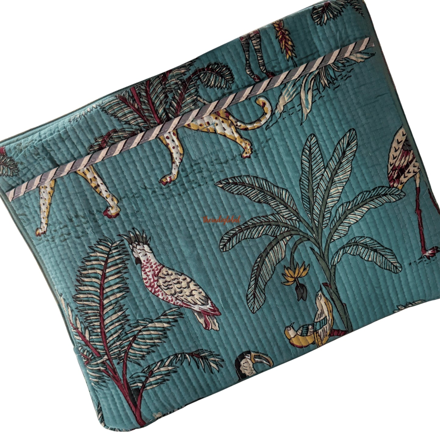 Hand block Quilted Cotton Laptop Sleeve 14 Inch Teal Blue