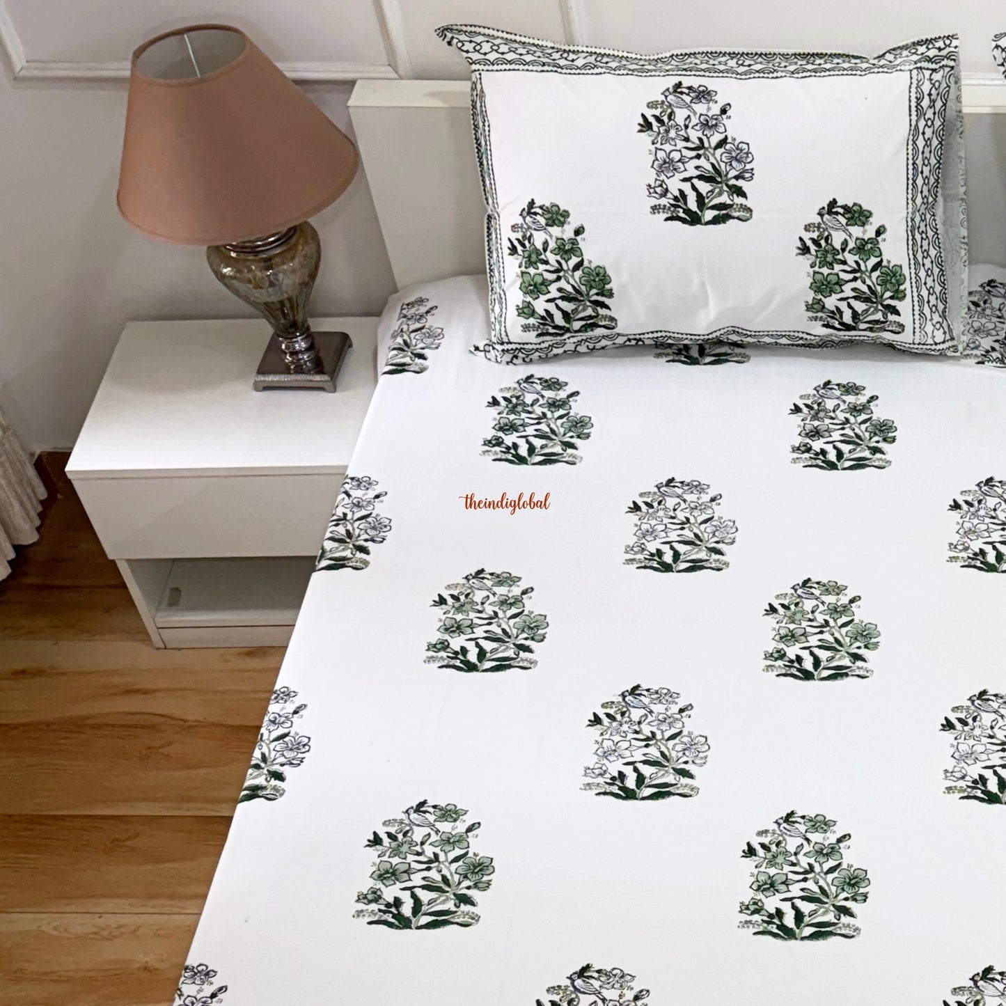 Ramya Hand Block Soft Cotton Bedsheet with 2 Pillow Covers 108*108 inches Vega