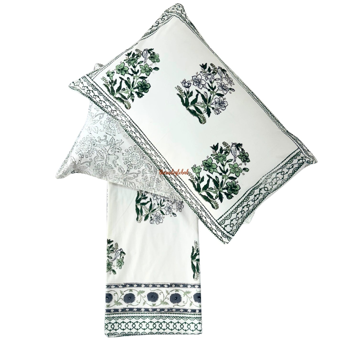 Ramya Hand Block Soft Cotton Bedsheet with 2 Pillow Covers 108*108 inches Vega