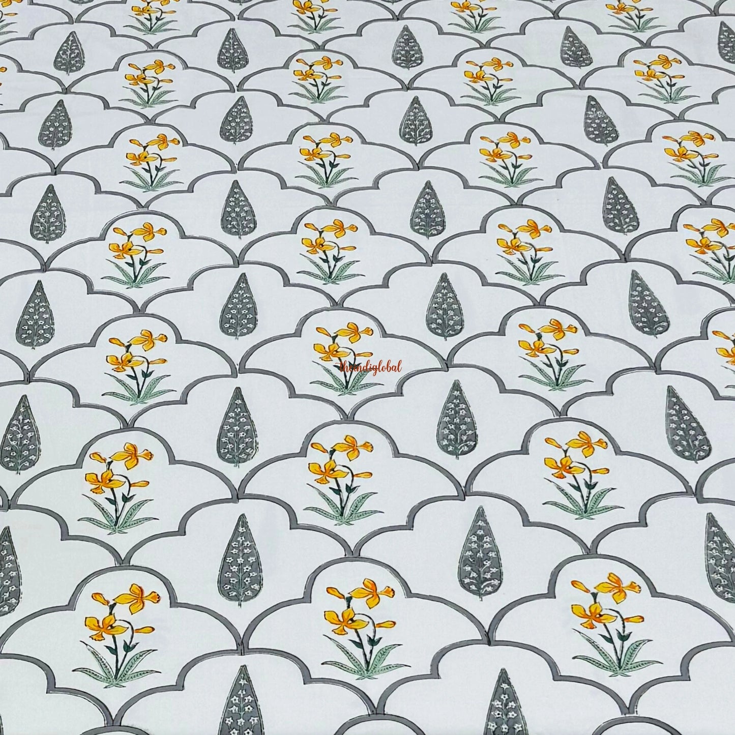Ramya Hand Block Soft Cotton Bedsheet with 2 Pillow Covers Grey