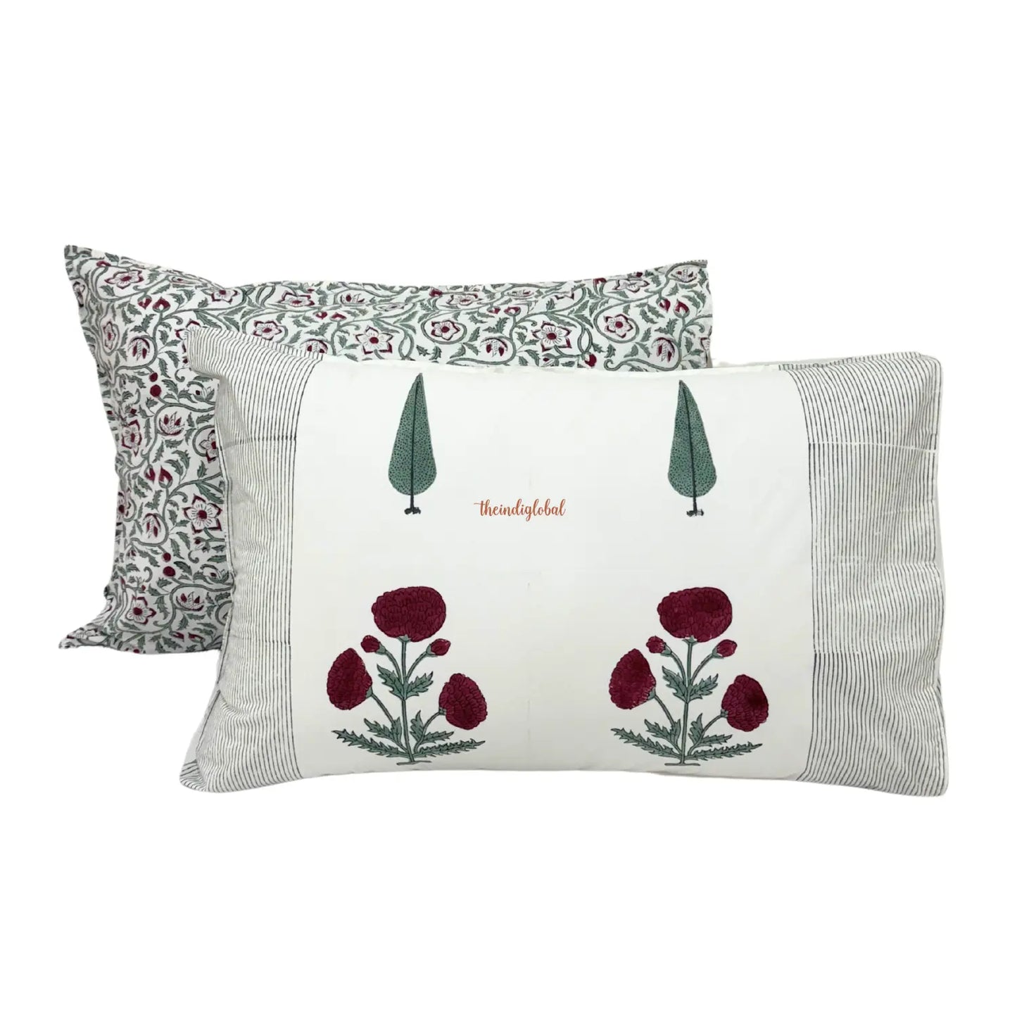Ramya Hand Block Soft Cotton Bedsheet with 2 Pillow Covers 108*108 inches Gulab