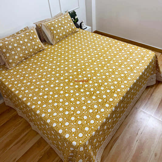 Ramya Hand Block Soft Cotton Bedsheet with 2 Pillow Covers Brown