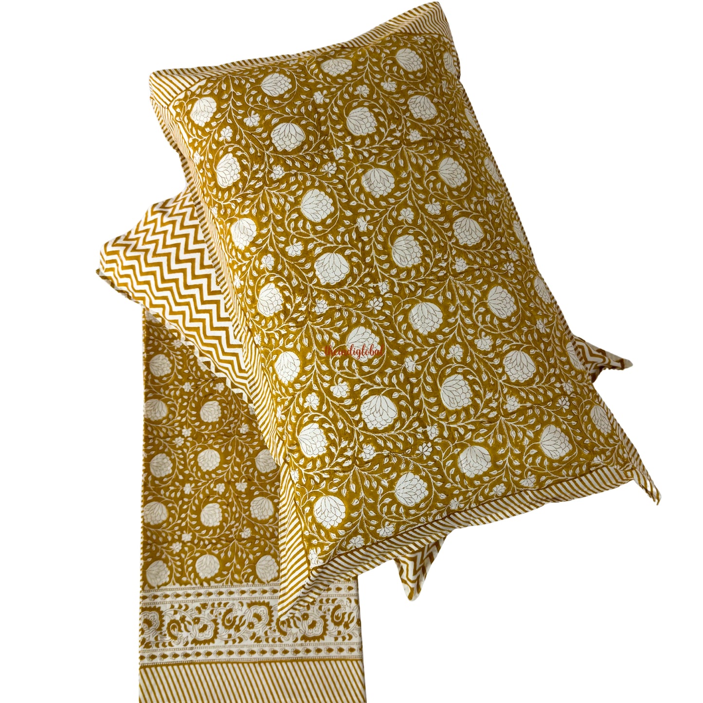Ramya Hand Block Soft Cotton Bedsheet with 2 Pillow Covers Brown