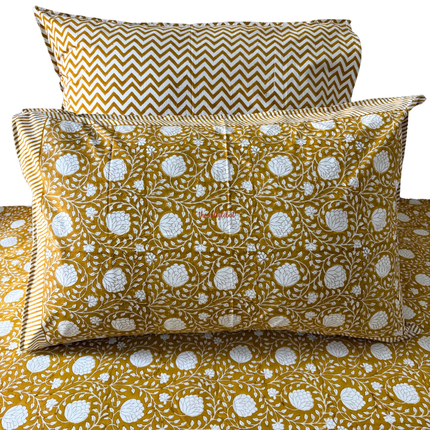 Ramya Hand Block Soft Cotton Bedsheet with 2 Pillow Covers Brown
