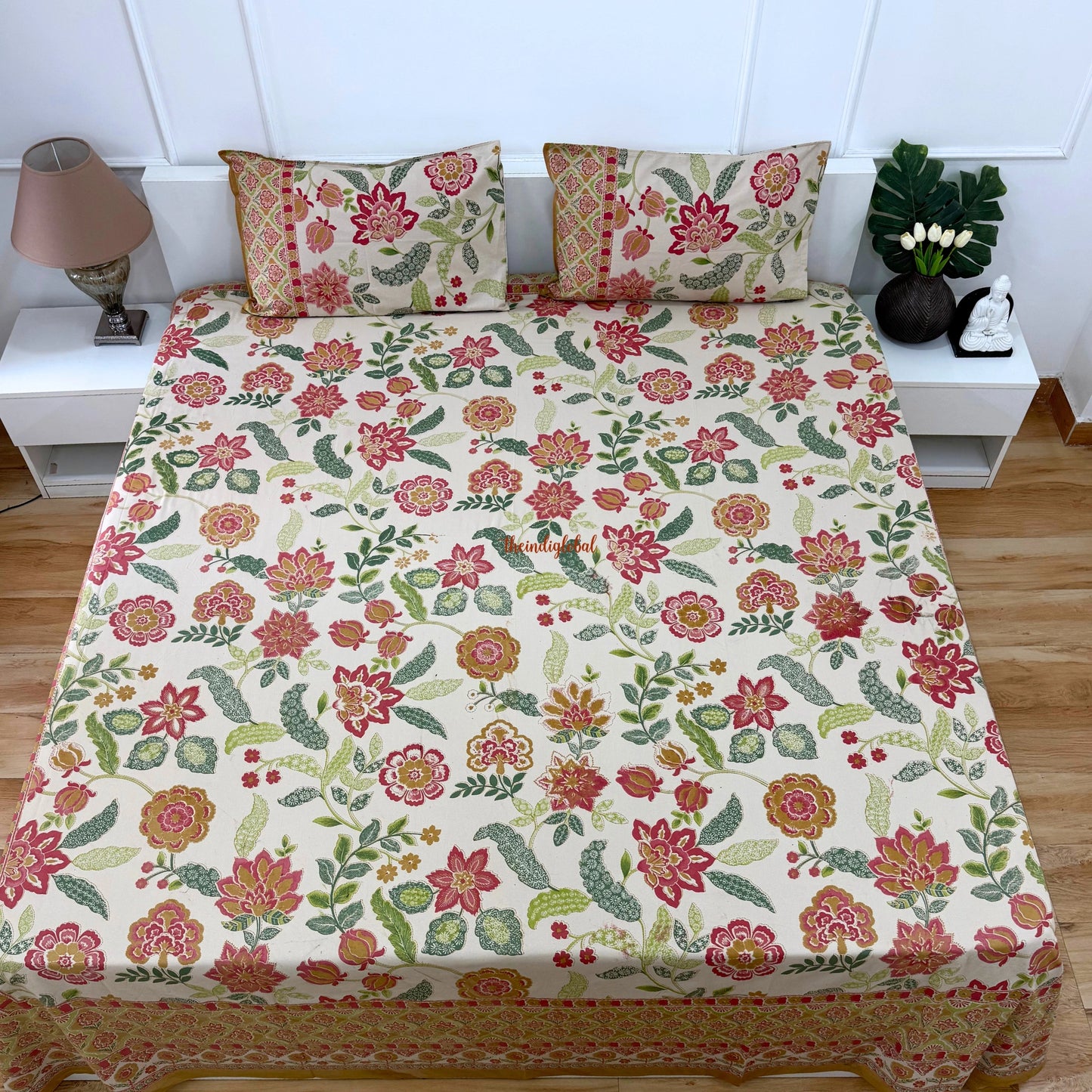 Homi Cotton Bedsheet for Super King Size Bed With Two Reversible Pillow Covers Brown