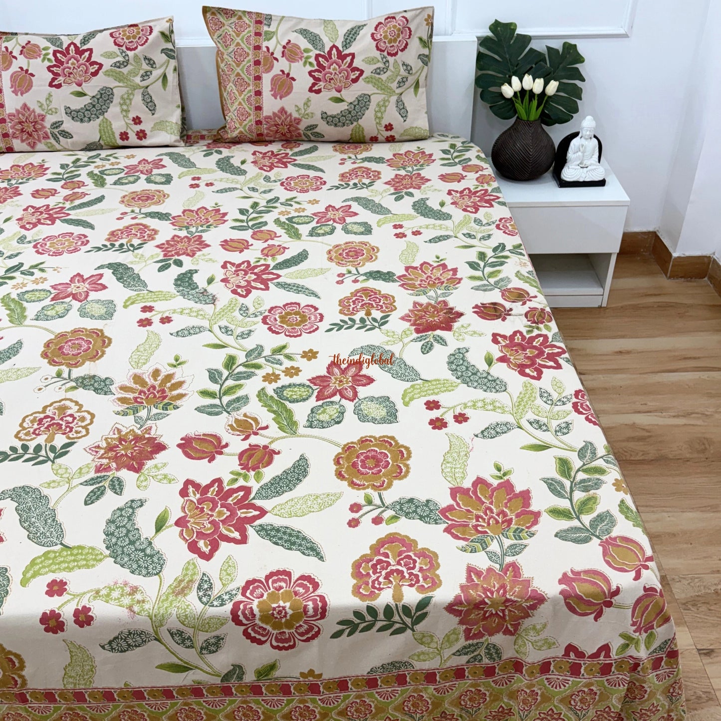 Homi Cotton Bedsheet for Super King Size Bed With Two Reversible Pillow Covers Brown