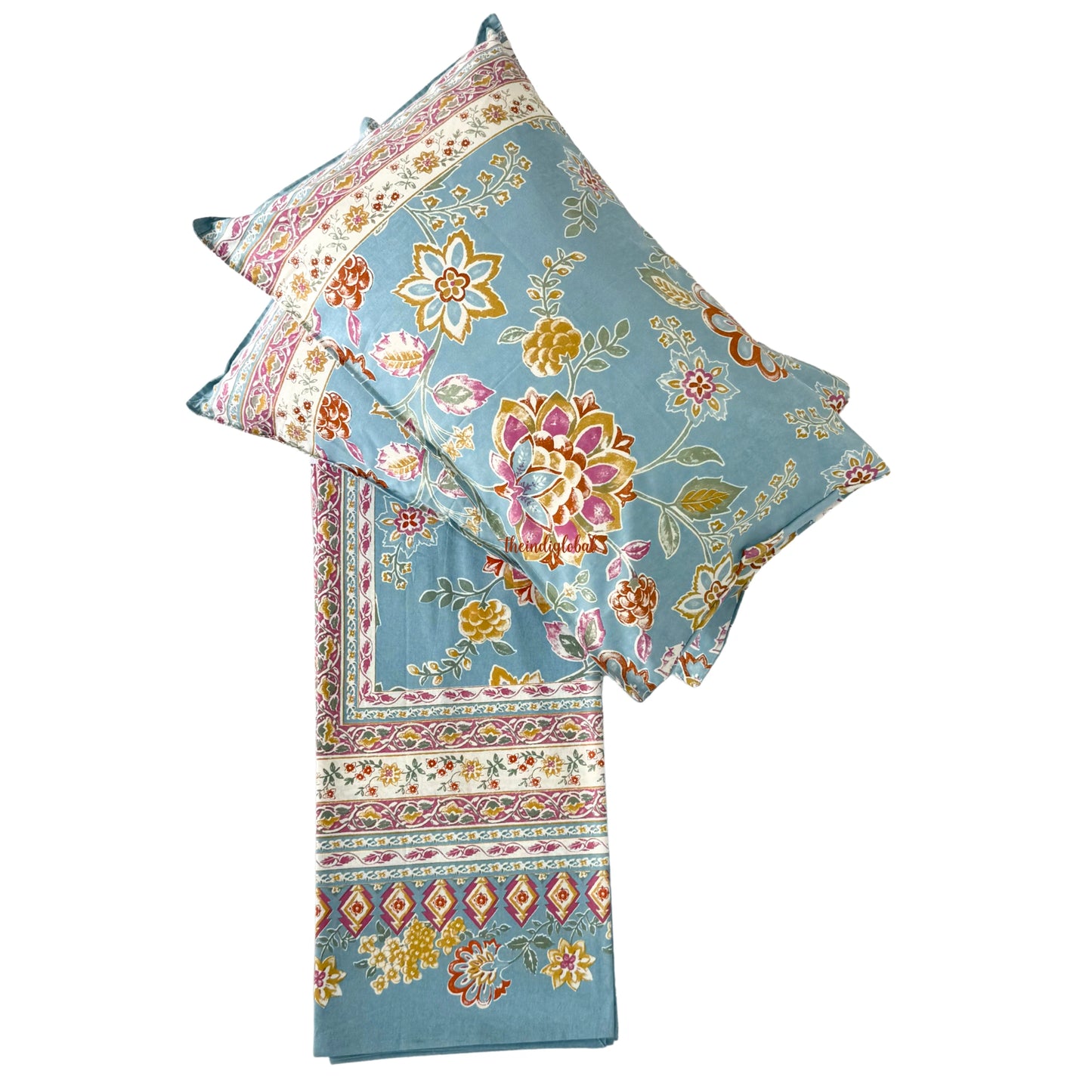 Homi Cotton Bedsheet for Super King Size Bed With Two Reversible Pillow Covers Sky Blue