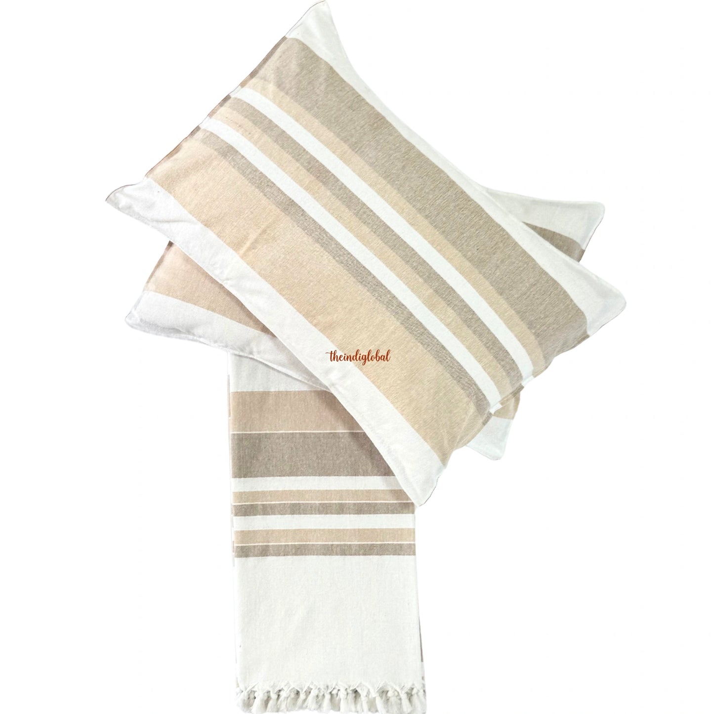 Handloom Cotton Bedsheet with Pillow Covers Beige
