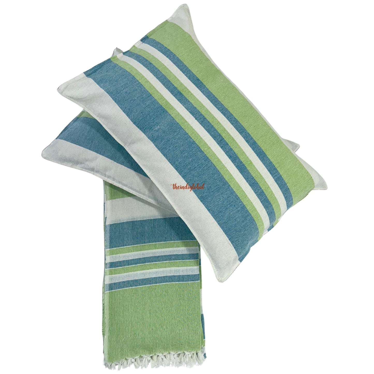Handloom Cotton Bedsheet with Pillow Covers Blue White