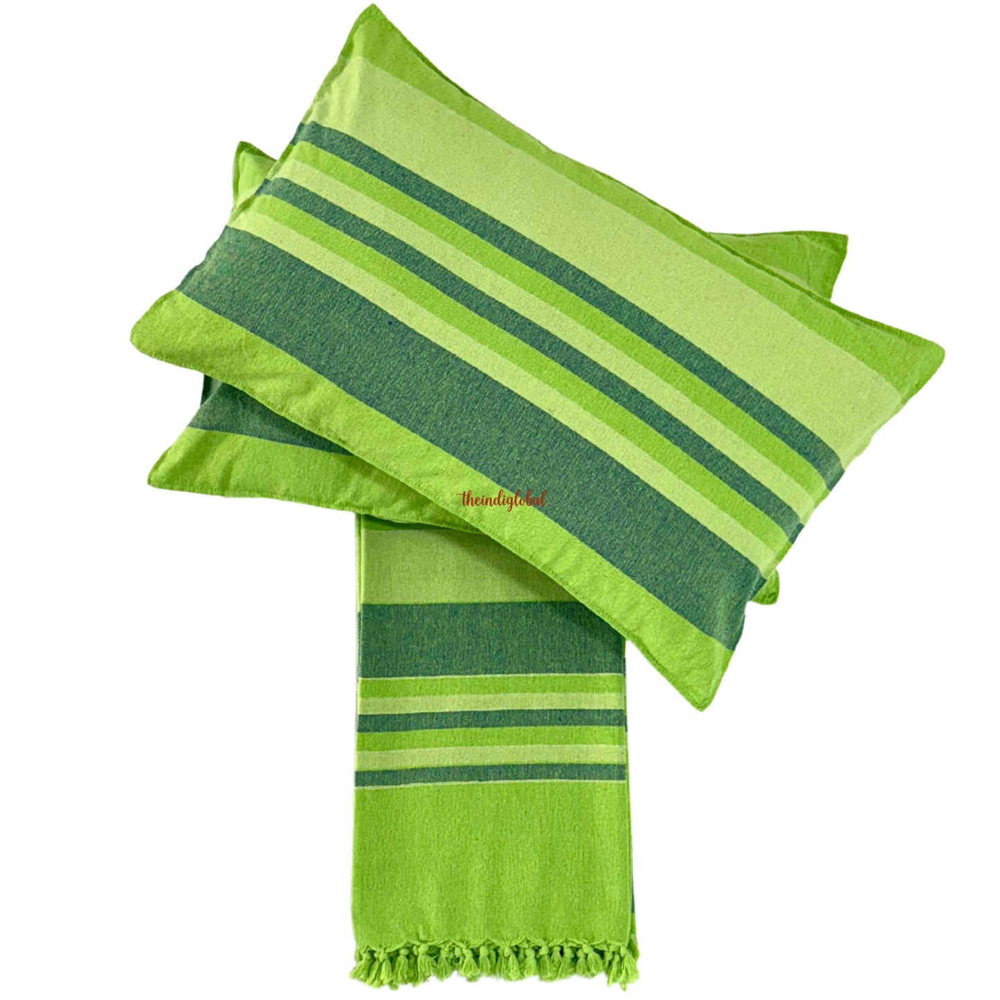 Handloom Cotton Bedsheet with Pillow Covers Mint Green