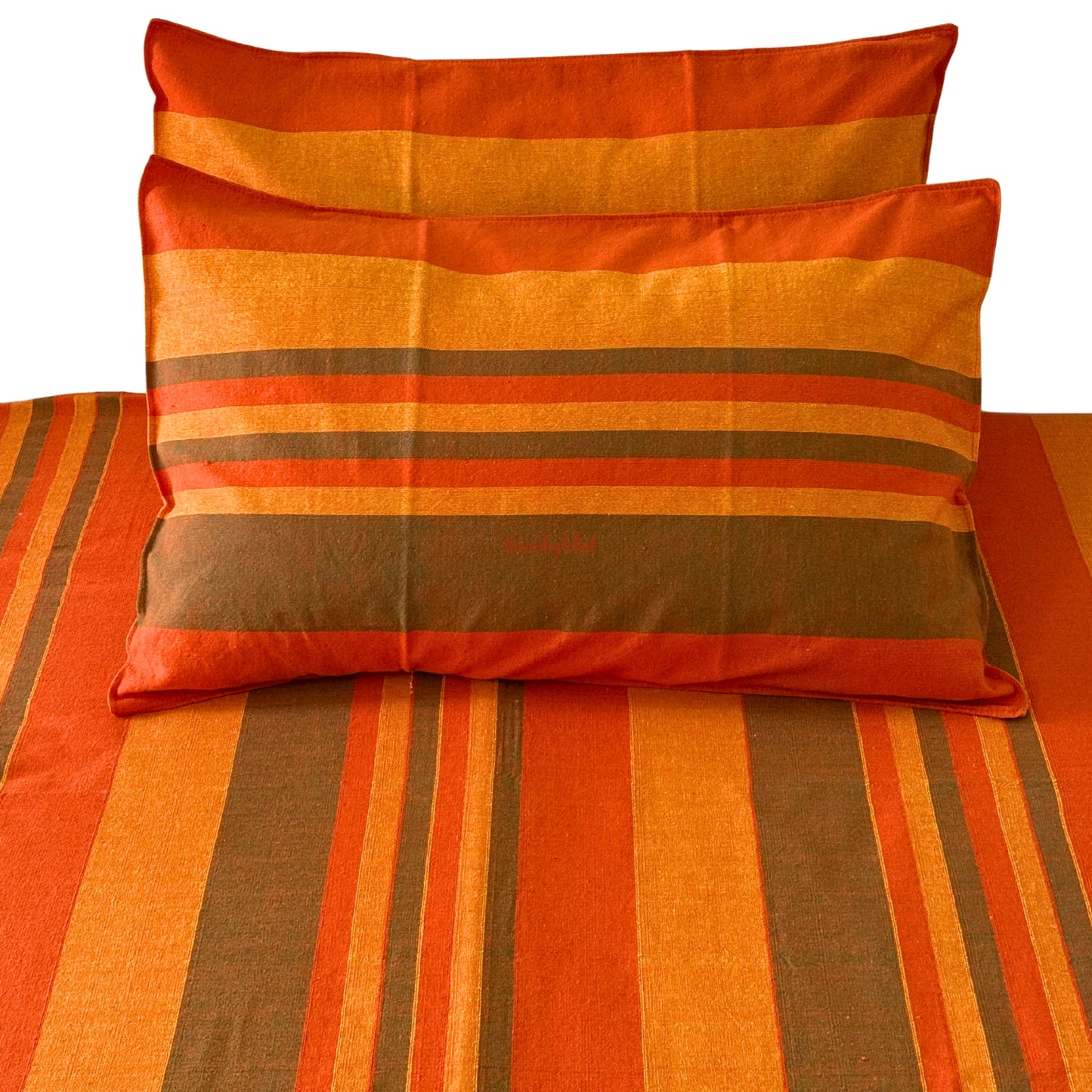 Handloom Cotton Bedsheet with Pillow Covers Orange