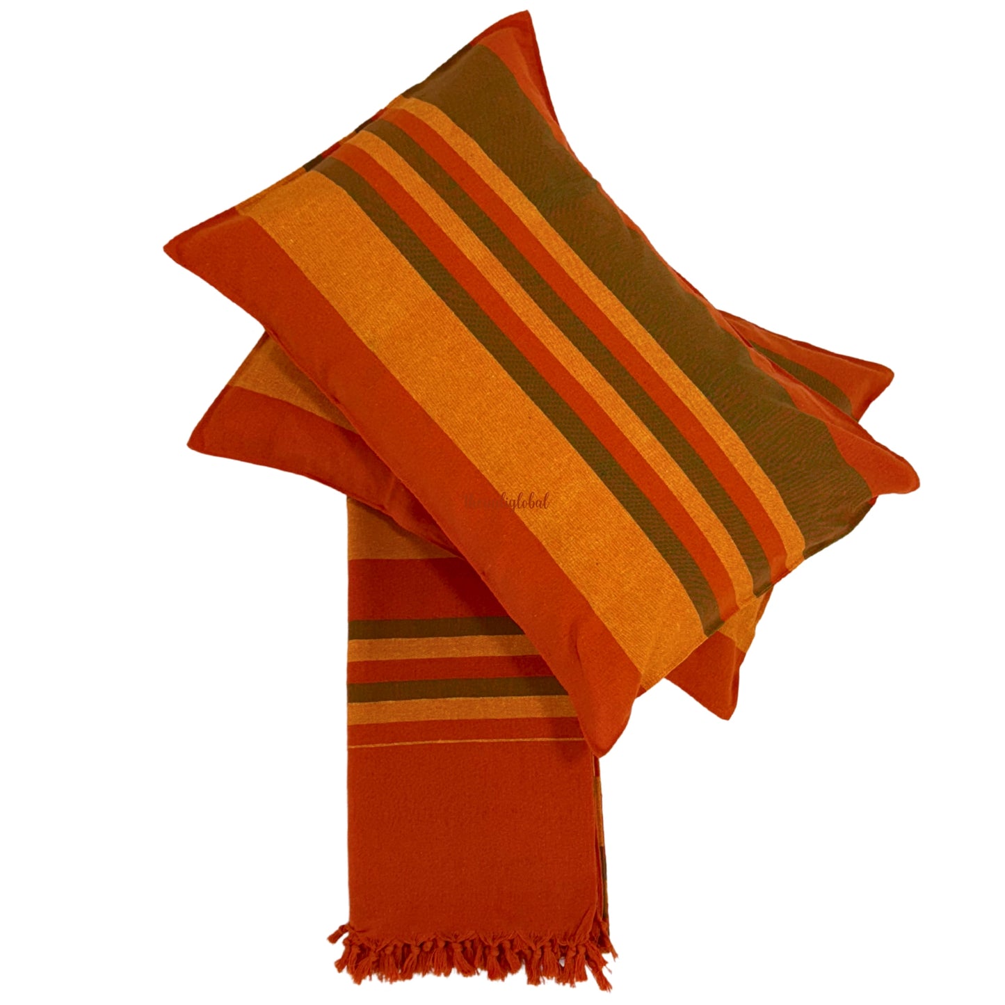 Handloom Cotton Bedsheet with Pillow Covers Orange
