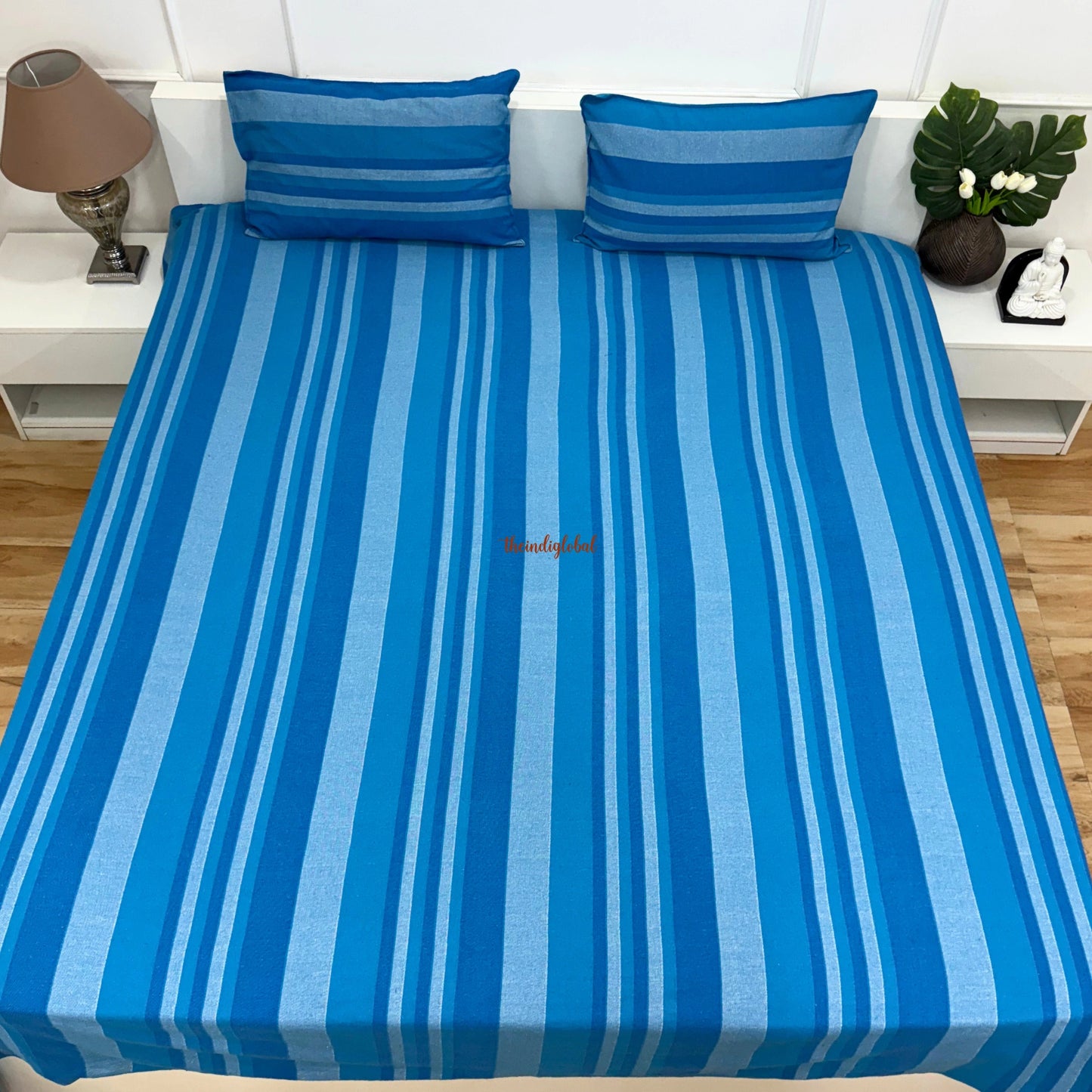 Handloom Cotton Bedsheet with Pillow Covers Sky Blue