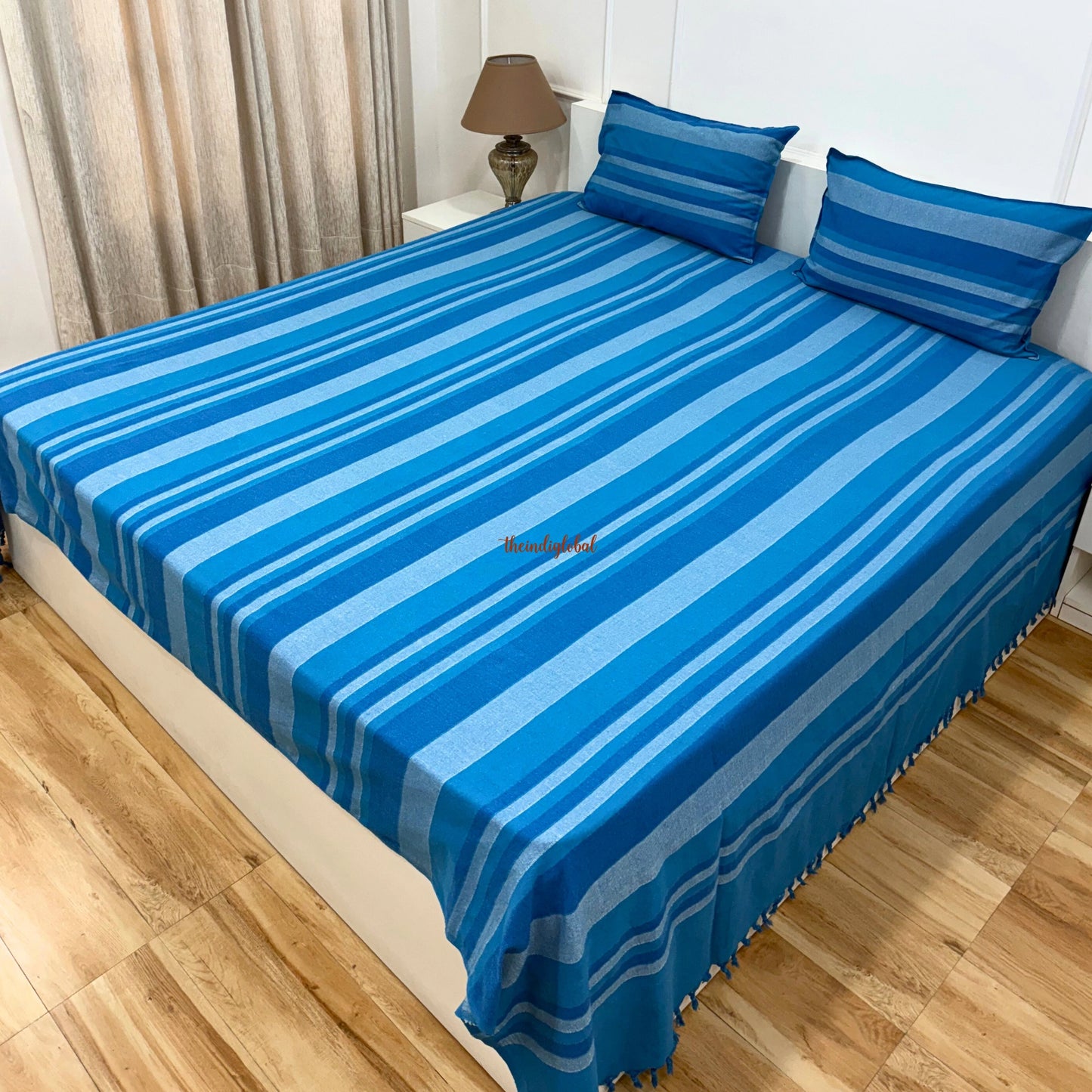 Handloom Cotton Bedsheet with Pillow Covers Sky Blue
