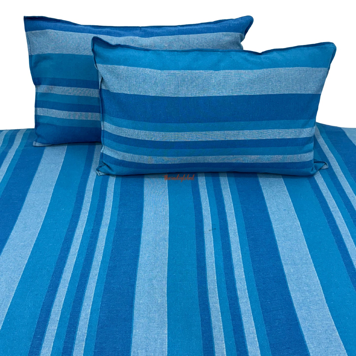 Handloom Cotton Bedsheet with Pillow Covers Sky Blue